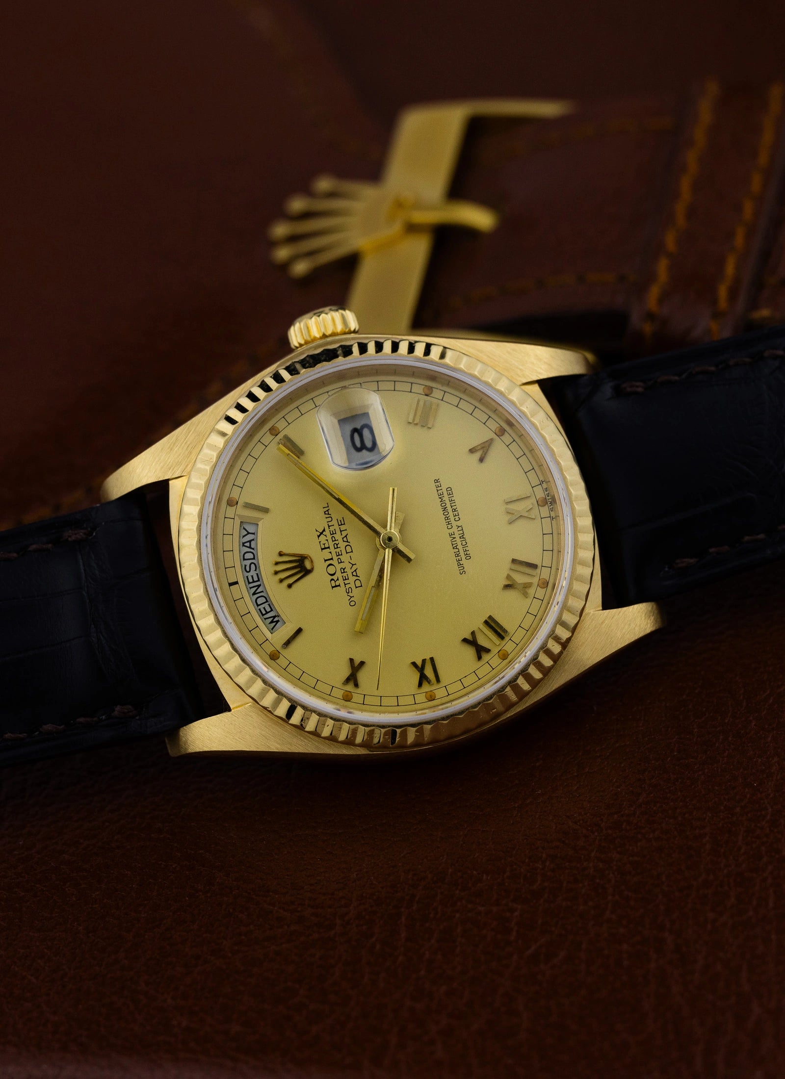 1983 18K Rolex Day-Date Lemoncello Roman Dial 18038 Box