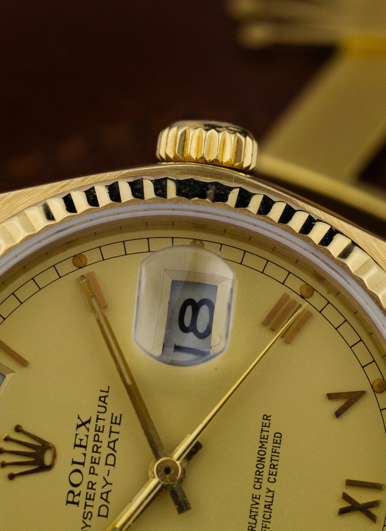 1983 18K Rolex Day-Date Lemoncello Roman Dial 18038 Box