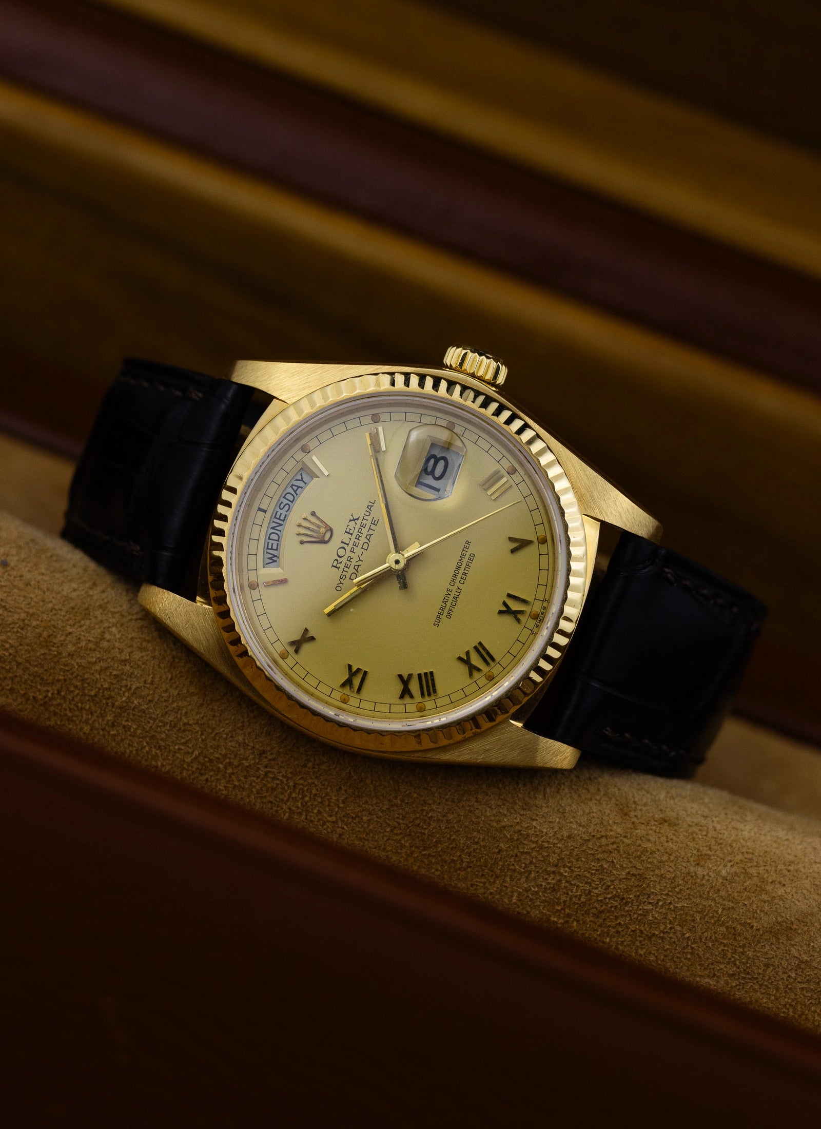 1983 18K Rolex Day-Date Lemoncello Roman Dial 18038 Box