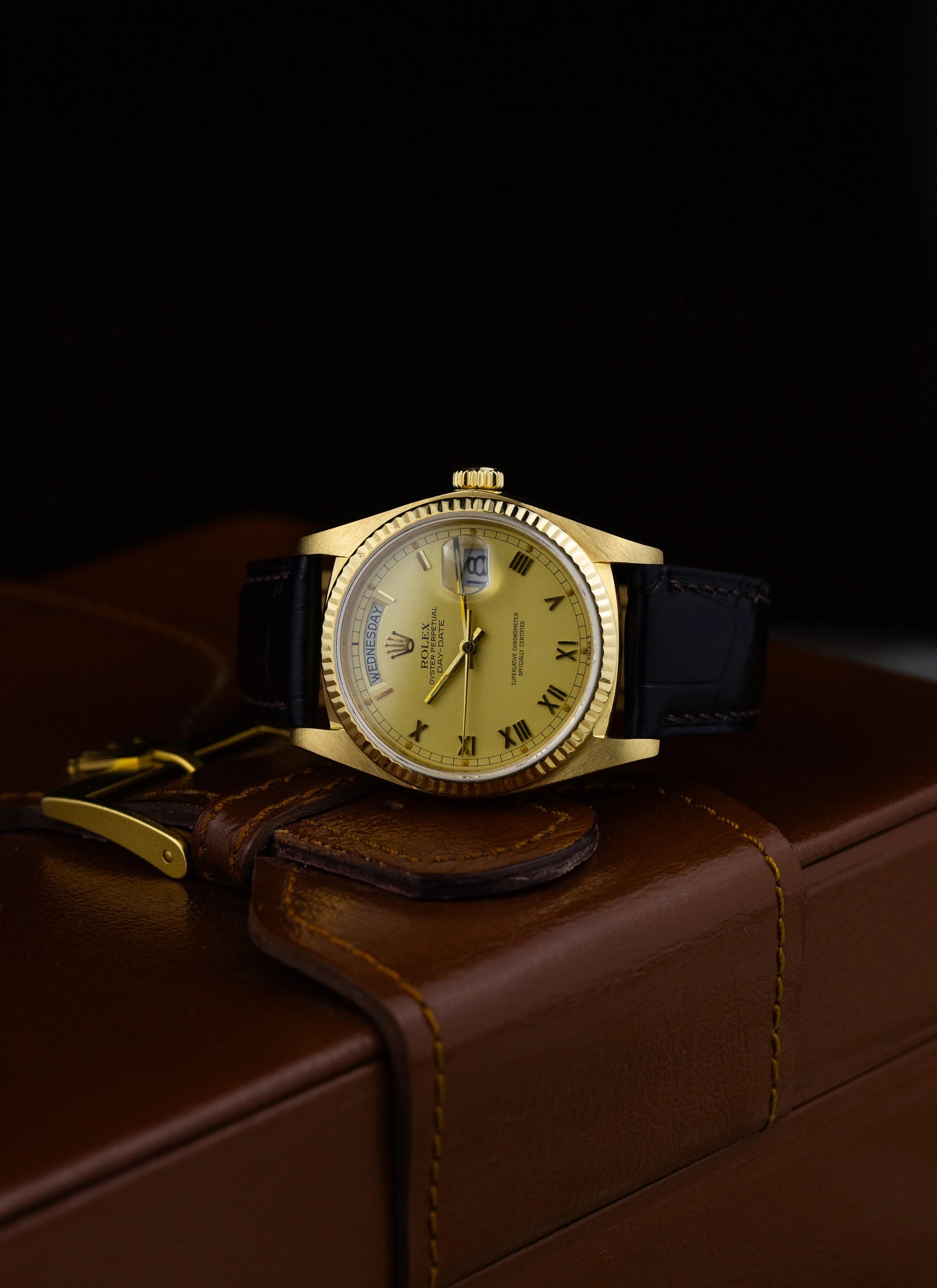1983 18K Rolex Day-Date Lemoncello Roman Dial 18038 Box