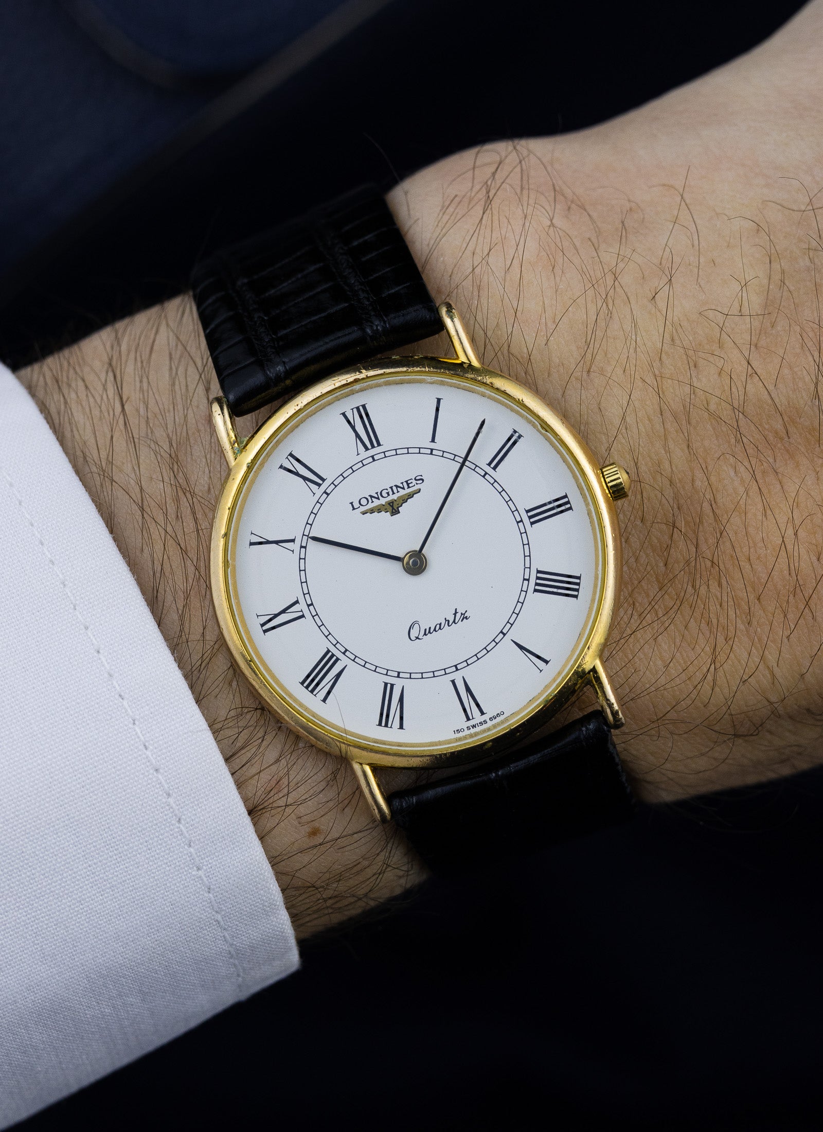1980s Longines Quartz White Roman Dial 150 7117