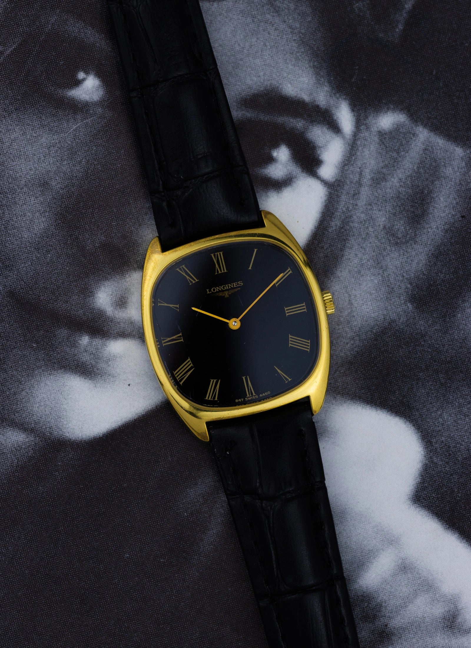 1970s Longines Square Black Roman Dial 4450 cal. L847.4 Serviced Box