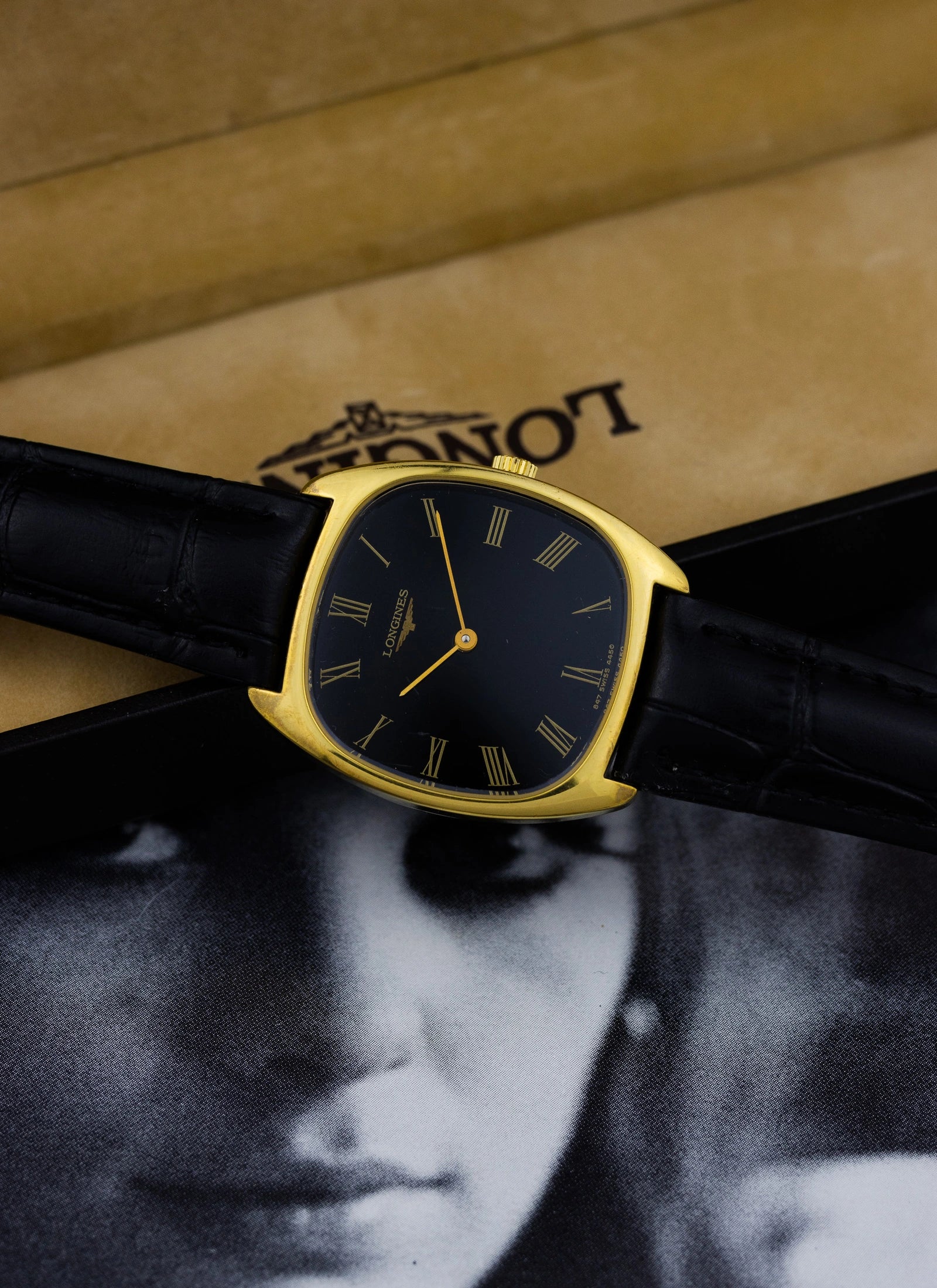 1970s Longines Square Black Roman Dial 4450 cal. L847.4 Serviced Box