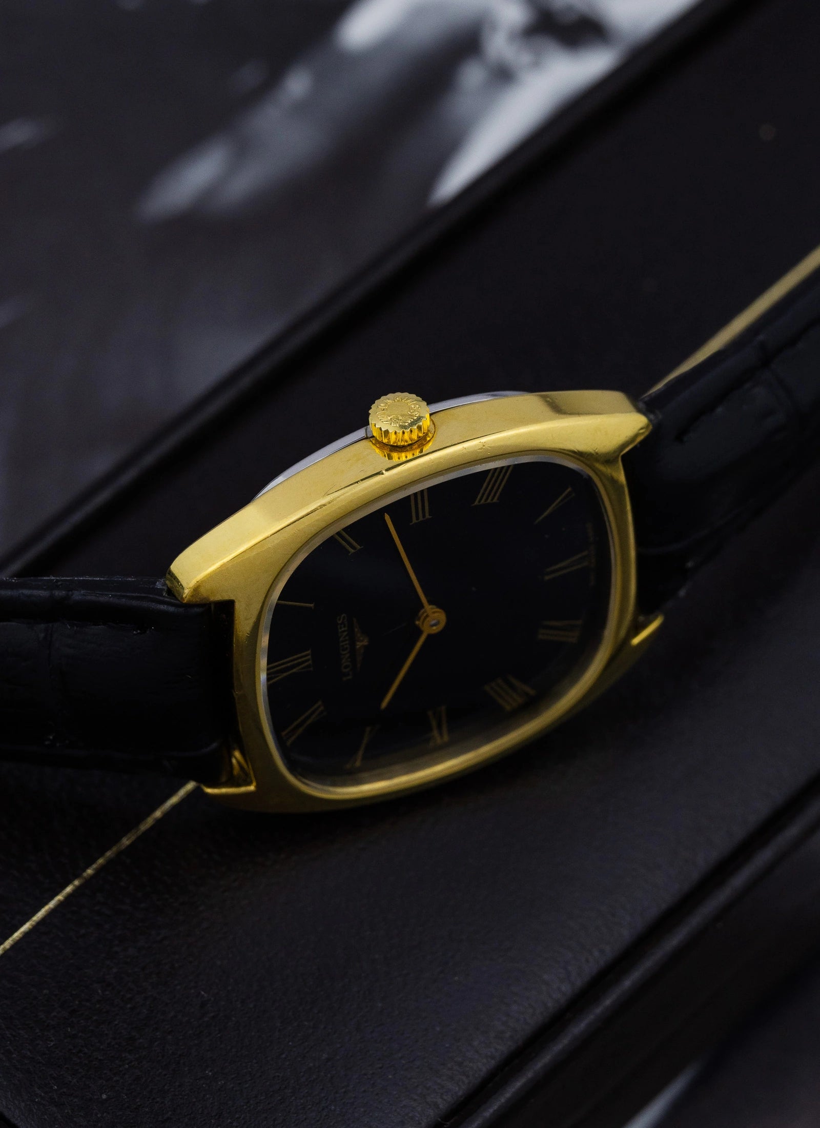 1970s Longines Square Black Roman Dial 4450 cal. L847.4 Serviced Box