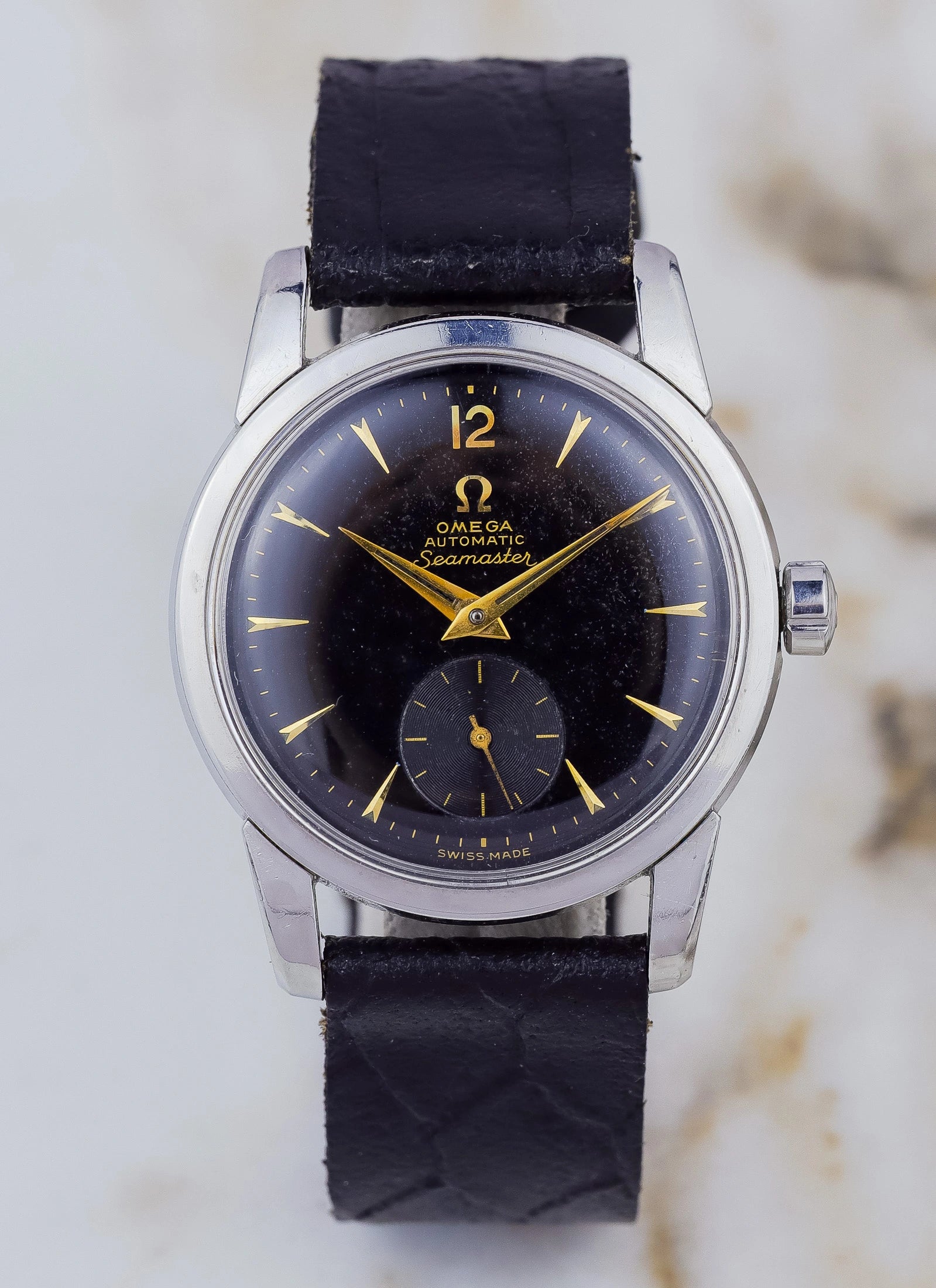 1955 Omega Seamaster Fat Lugs Black Gilt Dial 2848 cal. 491