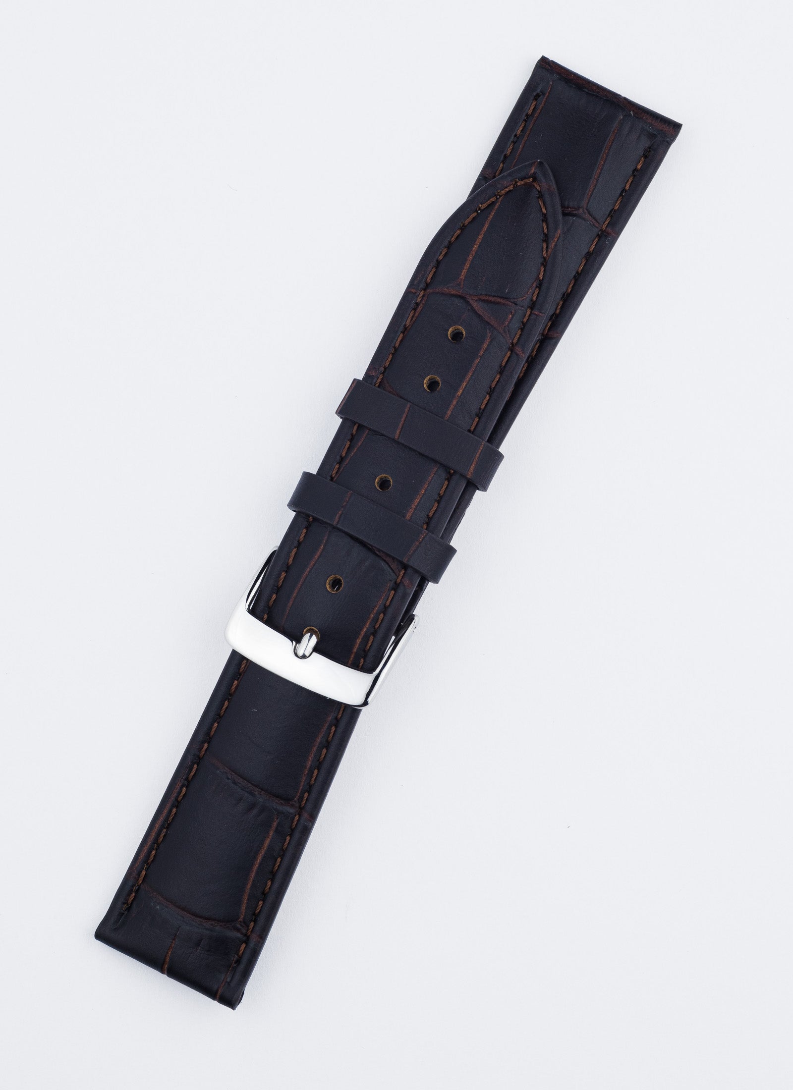 Pasek ciemny brąz tłoczony krokodyl i przeszycia (P028)