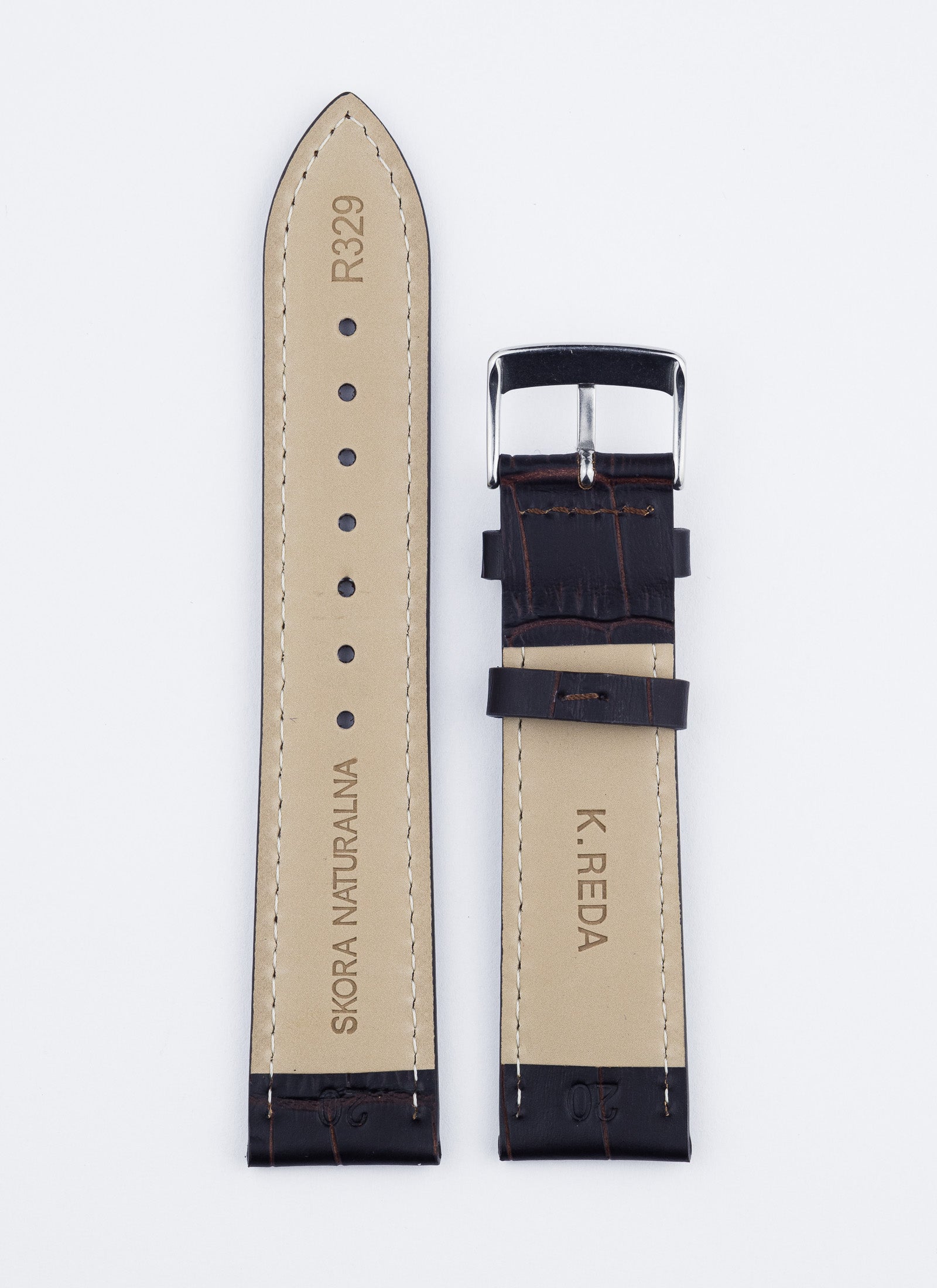 Pasek ciemny brąz tłoczony krokodyl i przeszycia (P028)