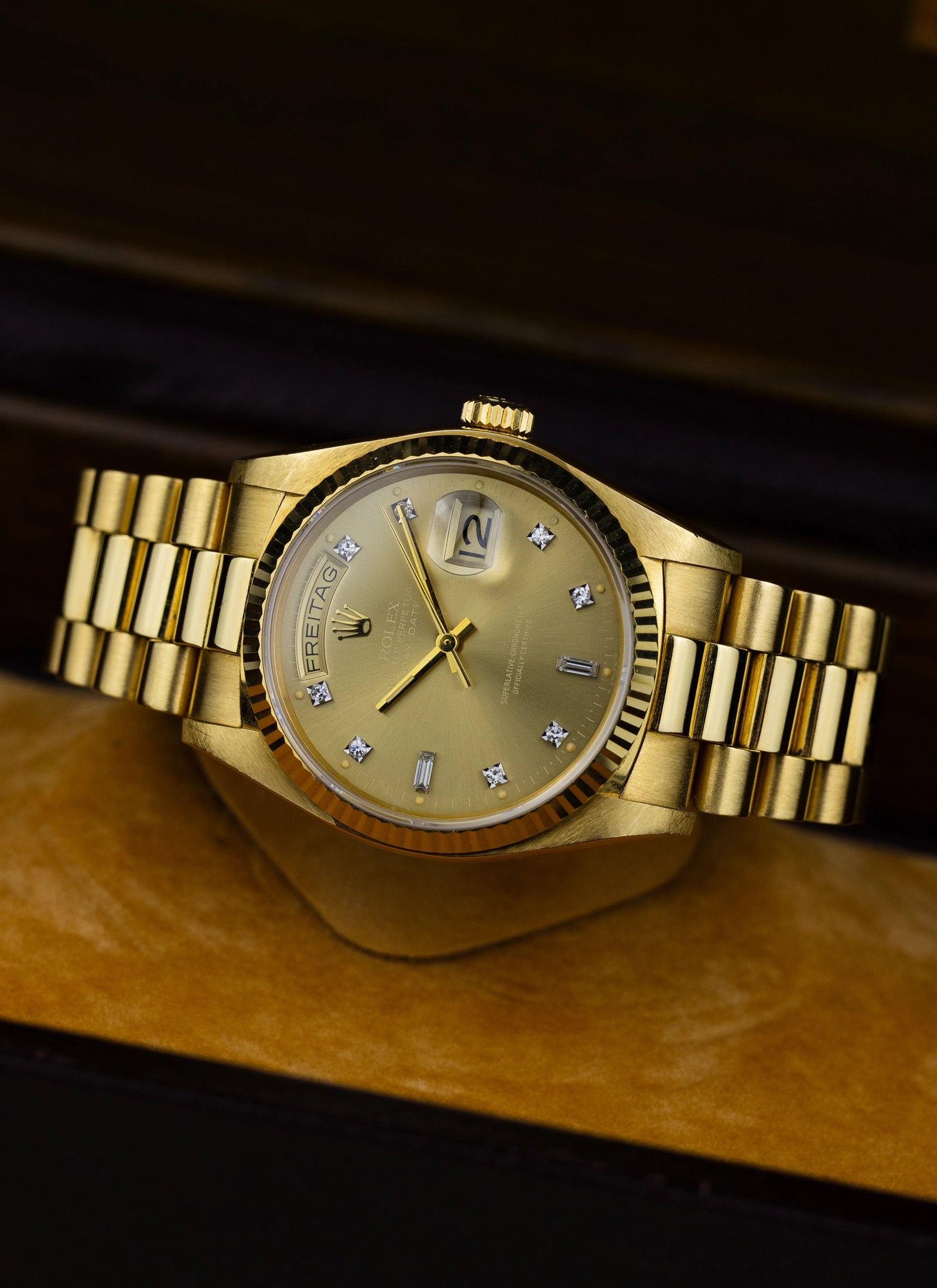 1979 18K Rolex Day-Date Havana Ghost Diamond Dial 18038 Box & Papers