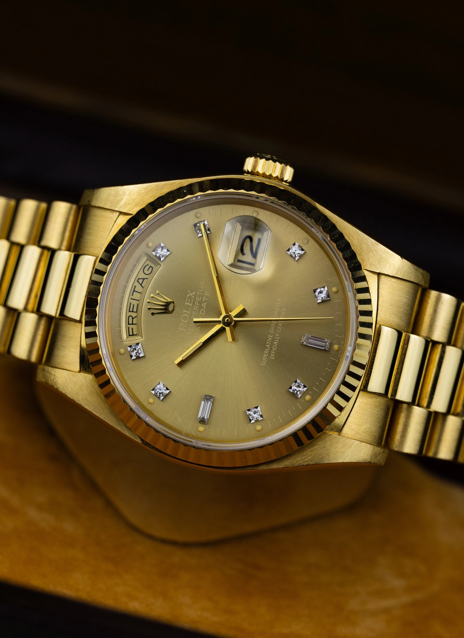 1979 18K Rolex Day-Date Havana Ghost Diamond Dial 18038 Box & Papers