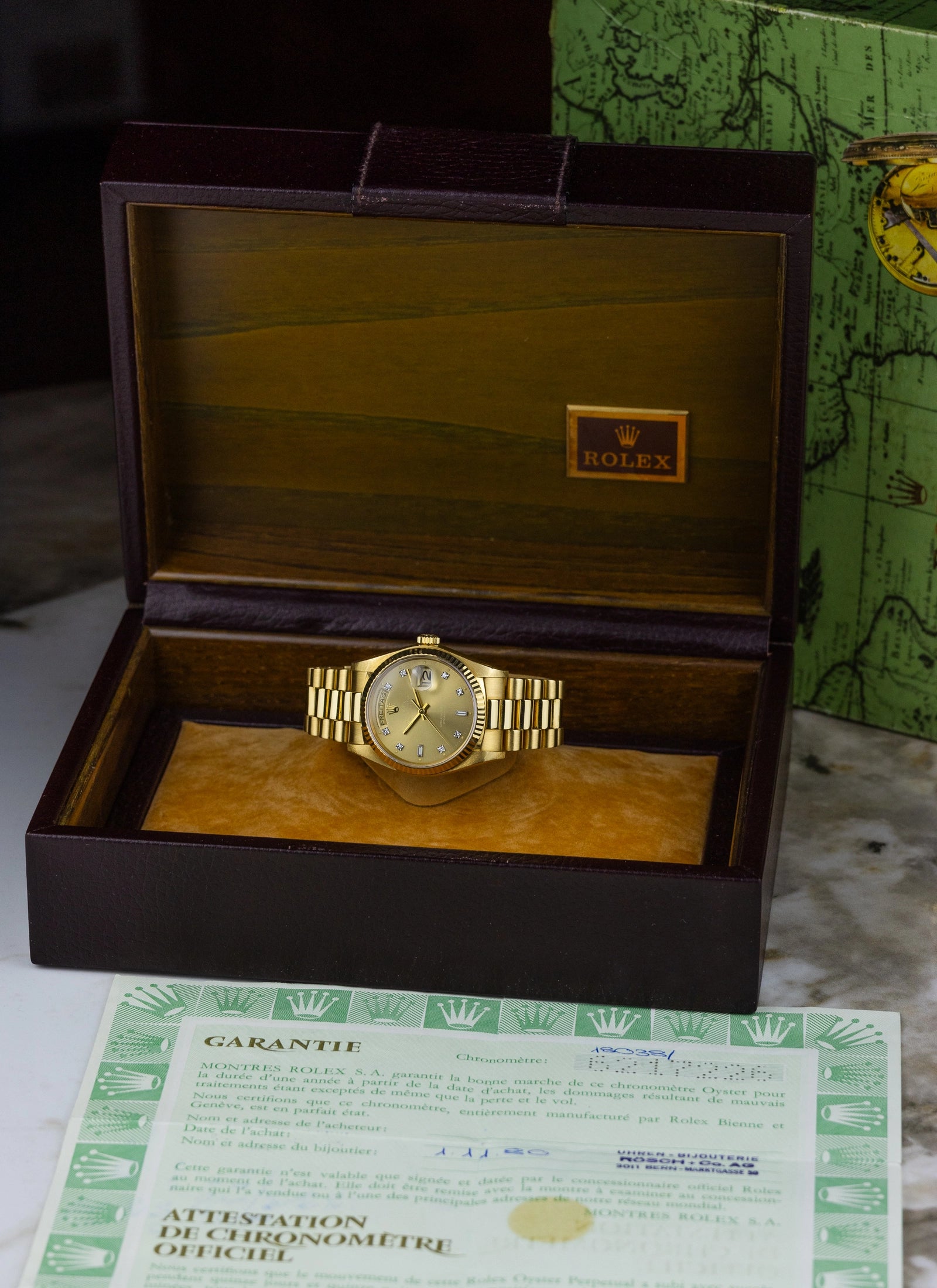 1979 18K Rolex Day-Date Havana Ghost Diamond Dial 18038 Box & Papers
