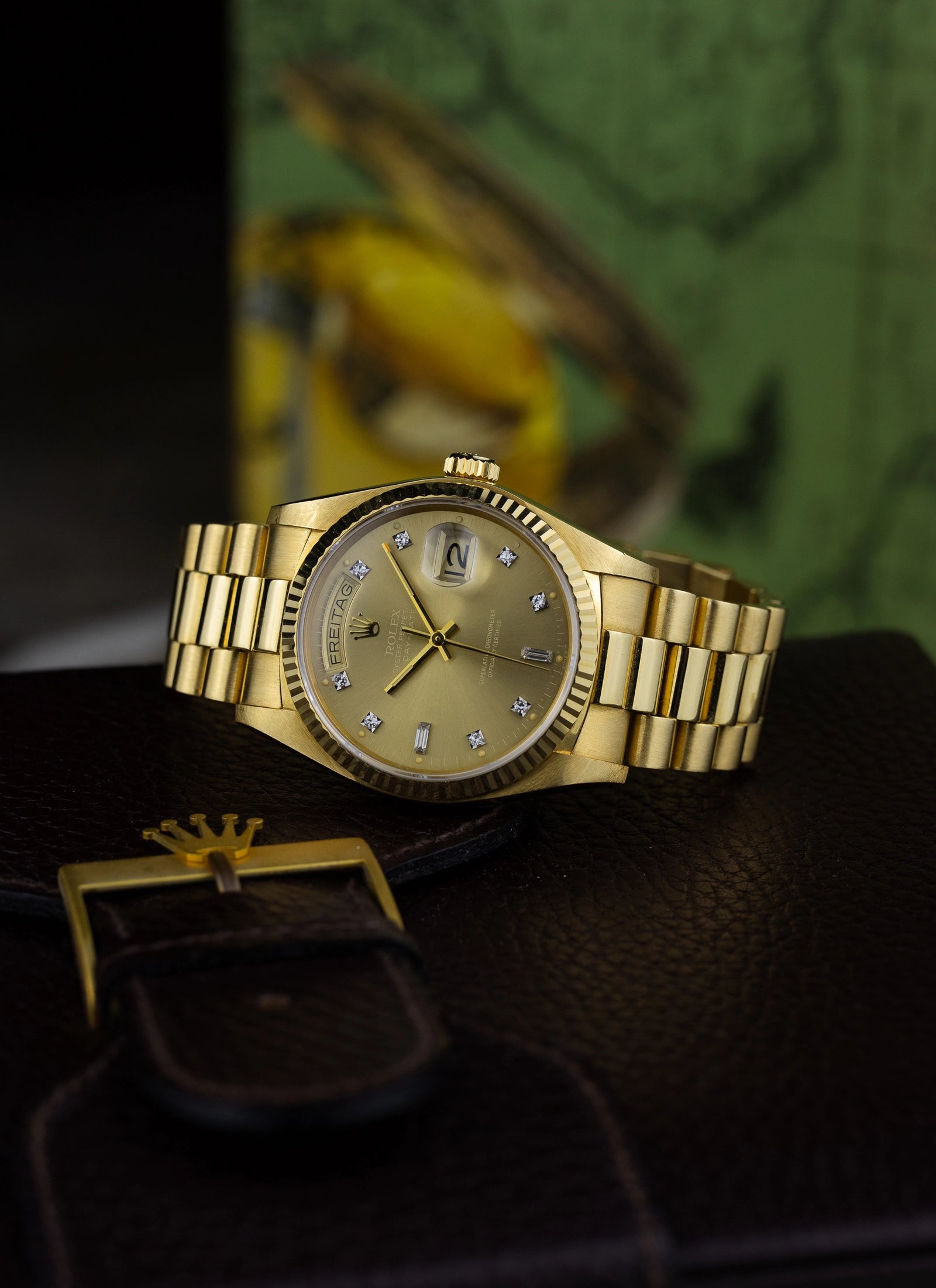 1979 18K Rolex Day-Date Havana Ghost Diamond Dial 18038 Box & Papers