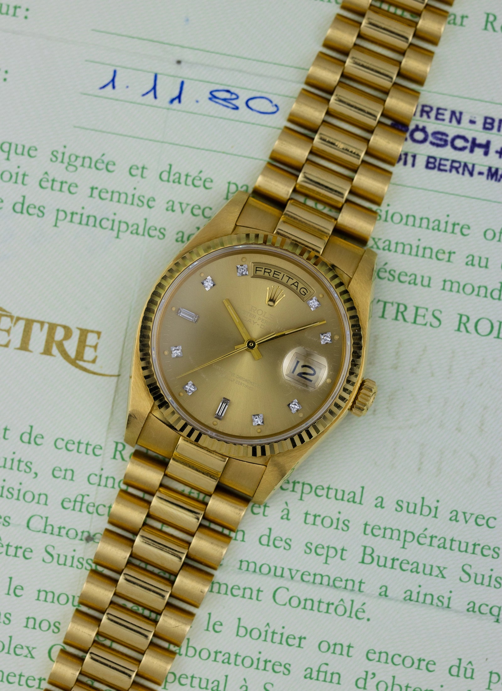 1979 18K Rolex Day-Date Havana Ghost Diamond Dial 18038 Box & Papers