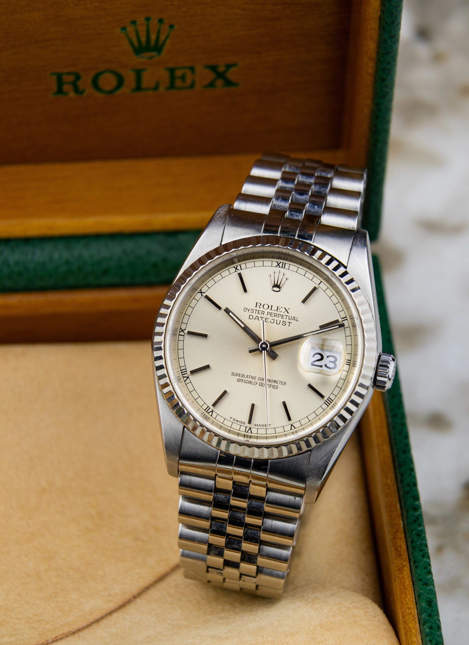 1996 Rolex Datejust 16234 silver/cream