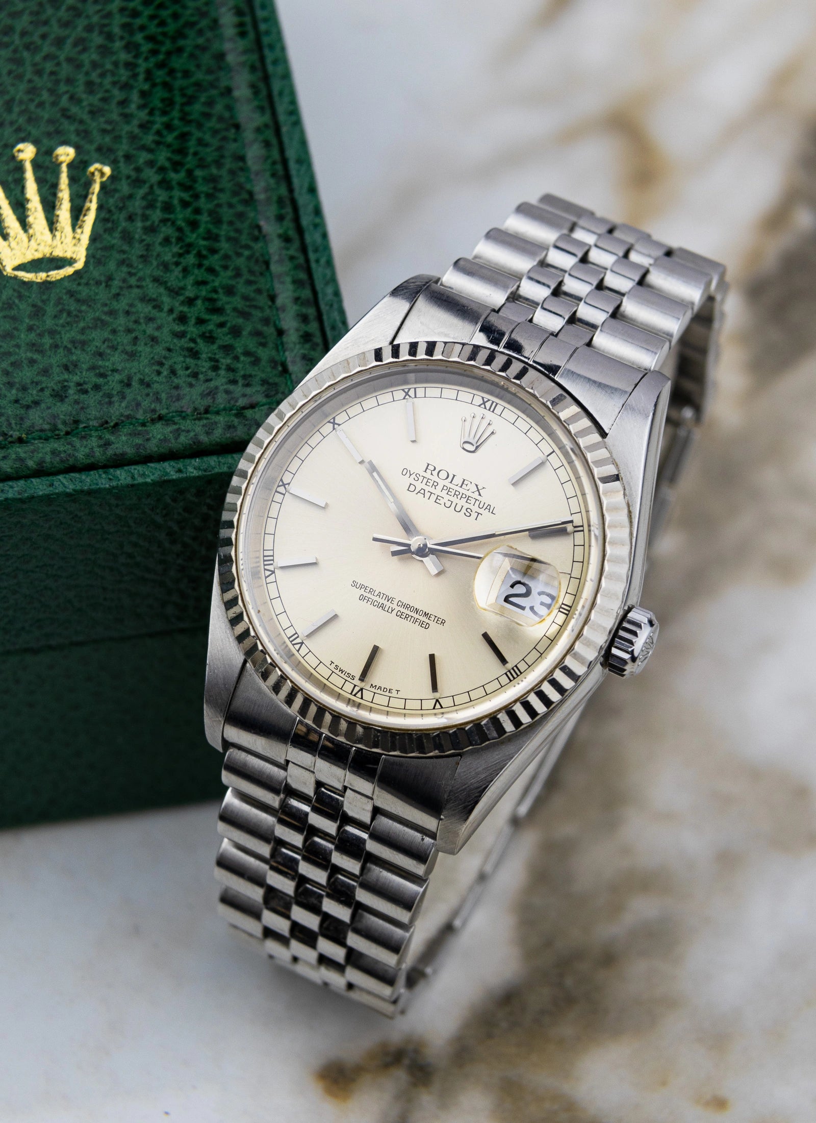 1996 Rolex Datejust 16234 silver/cream