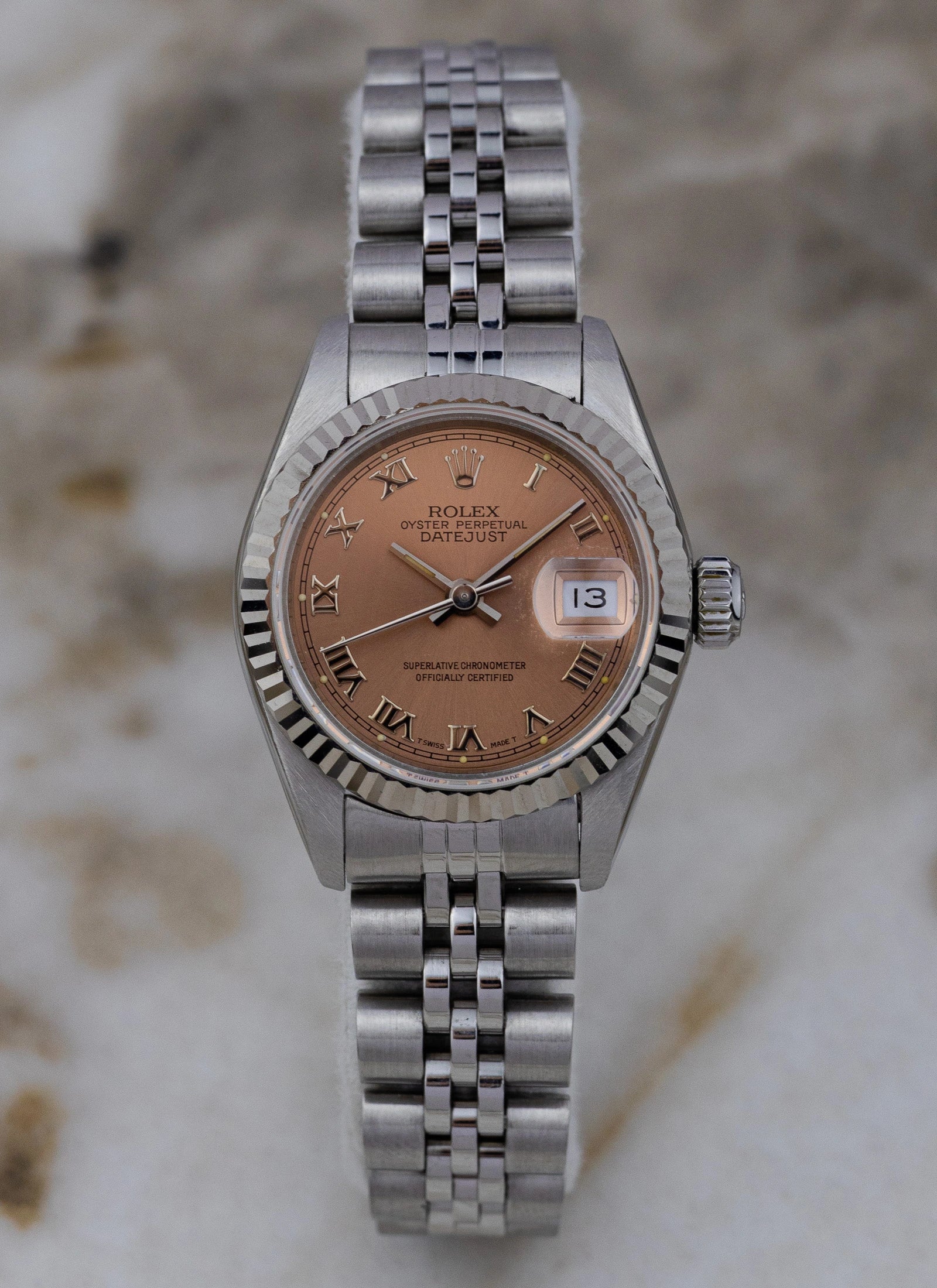 1990 Lady Rolex Datejust 69174 Salmon Roman Dial Full Set