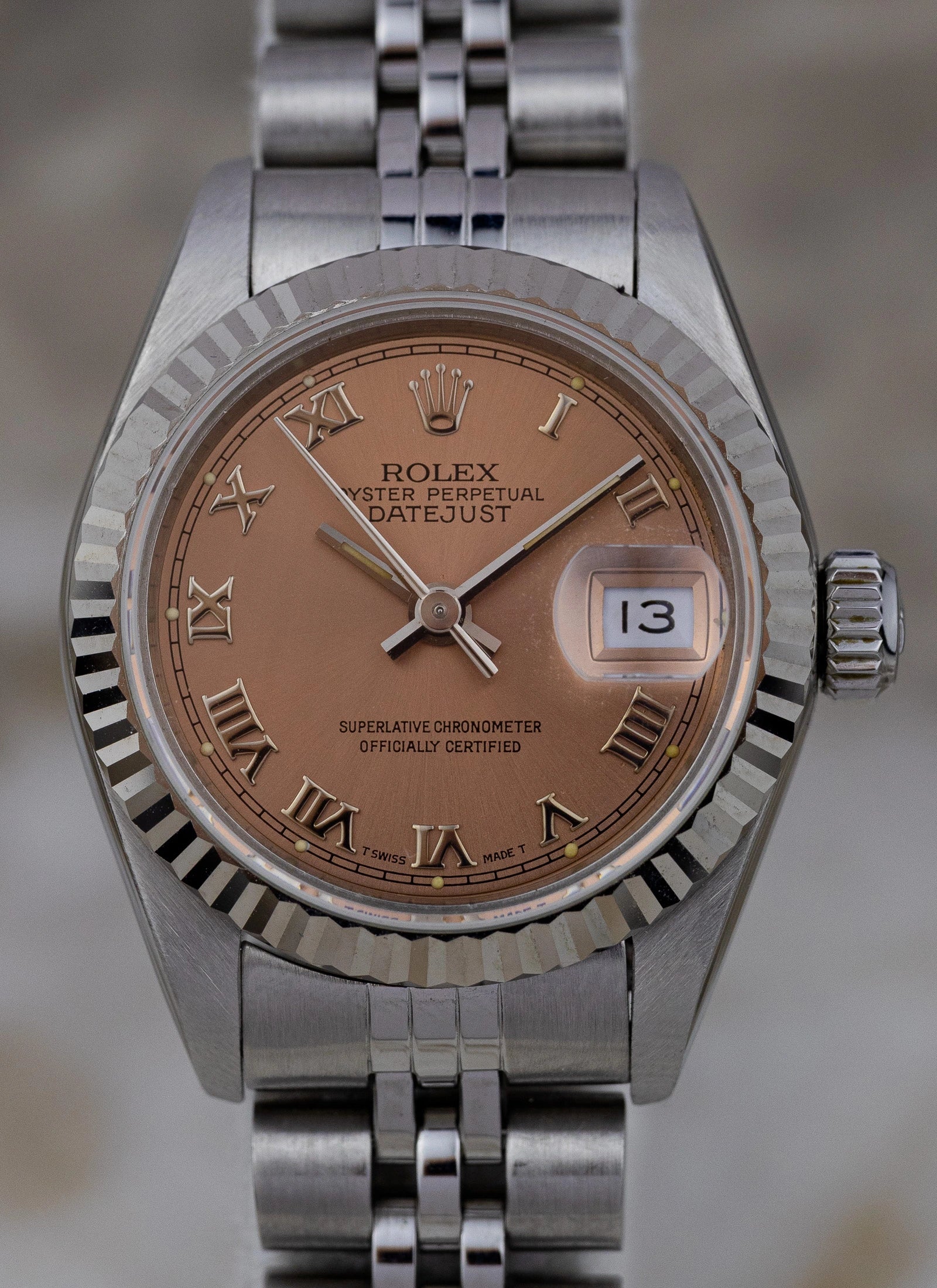 1990 Lady Rolex Datejust 69174 Salmon Roman Dial Full Set