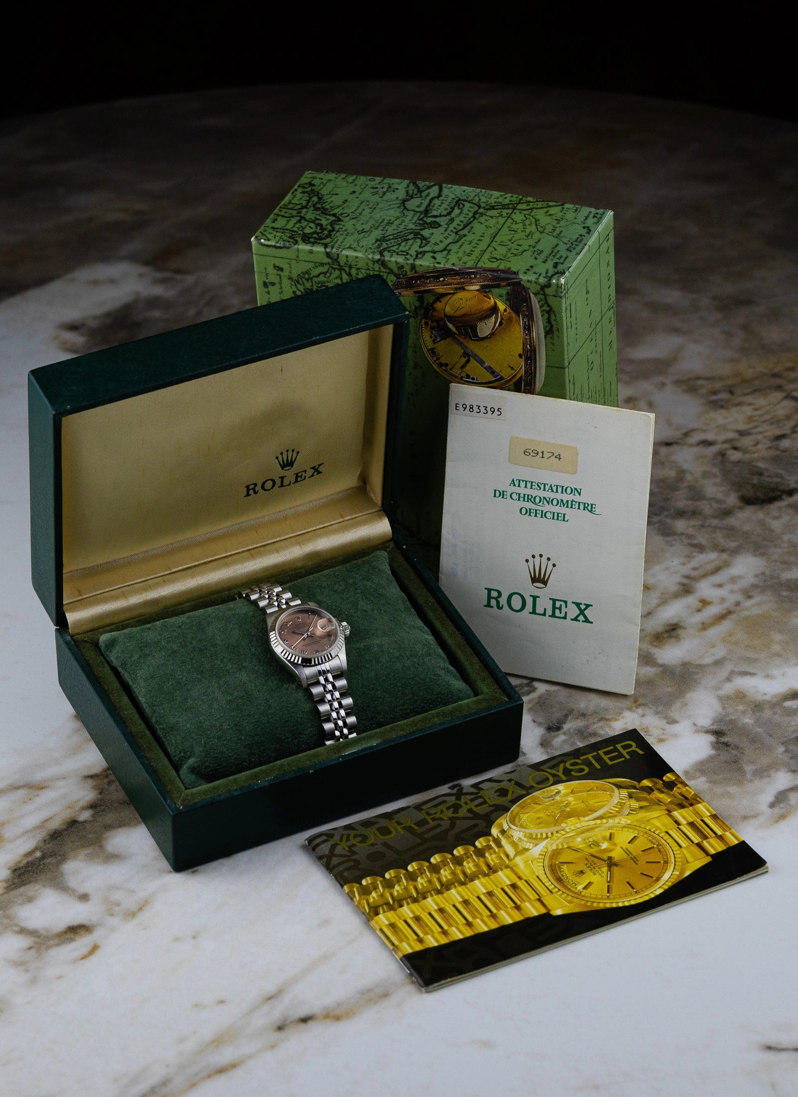 1990 Lady Rolex Datejust 69174 Salmon Roman Dial Full Set