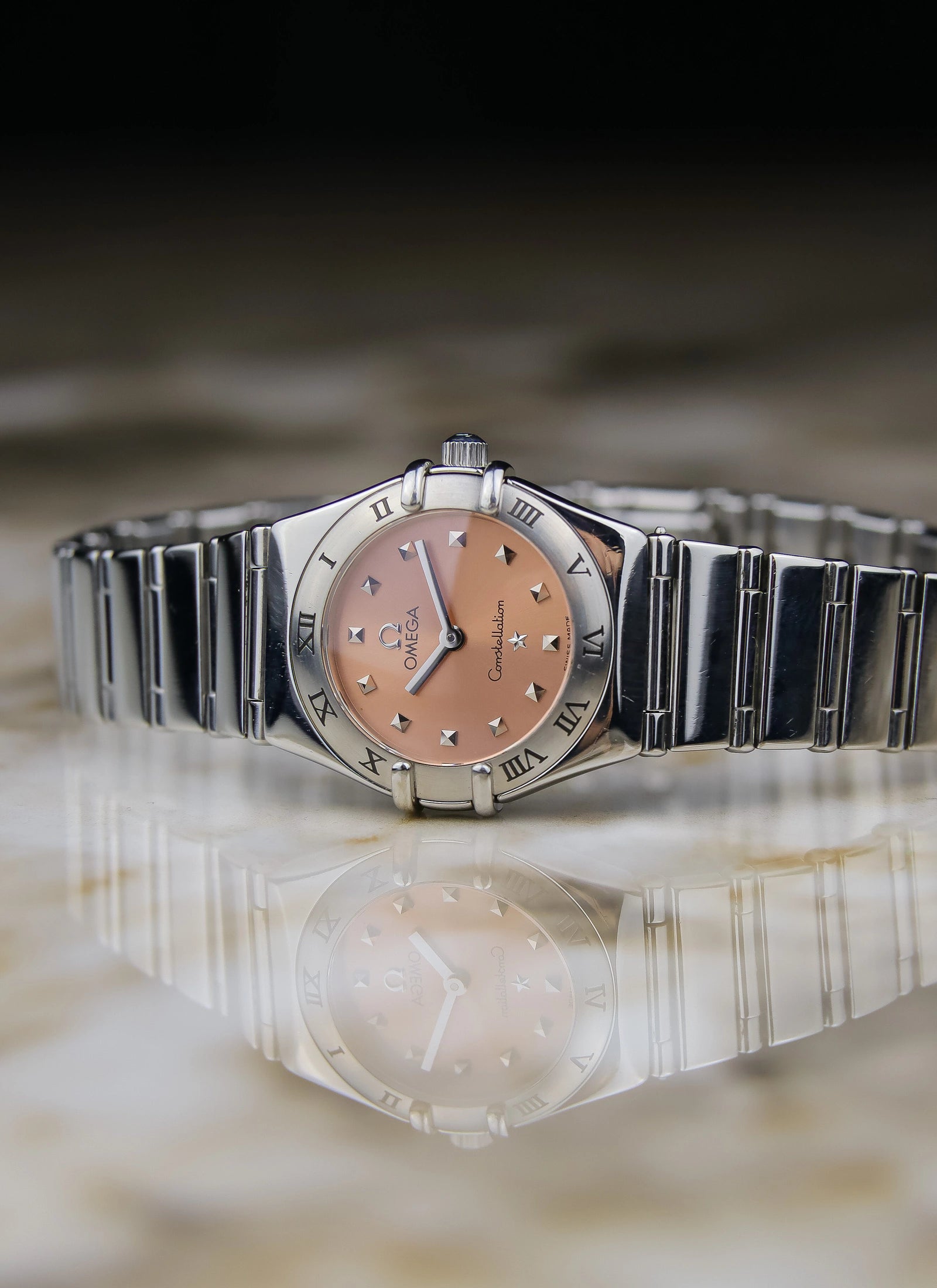 1998 Omega Constellation Manhattan 1561.61 My Choice by Cindy Crawford Salmon Dial