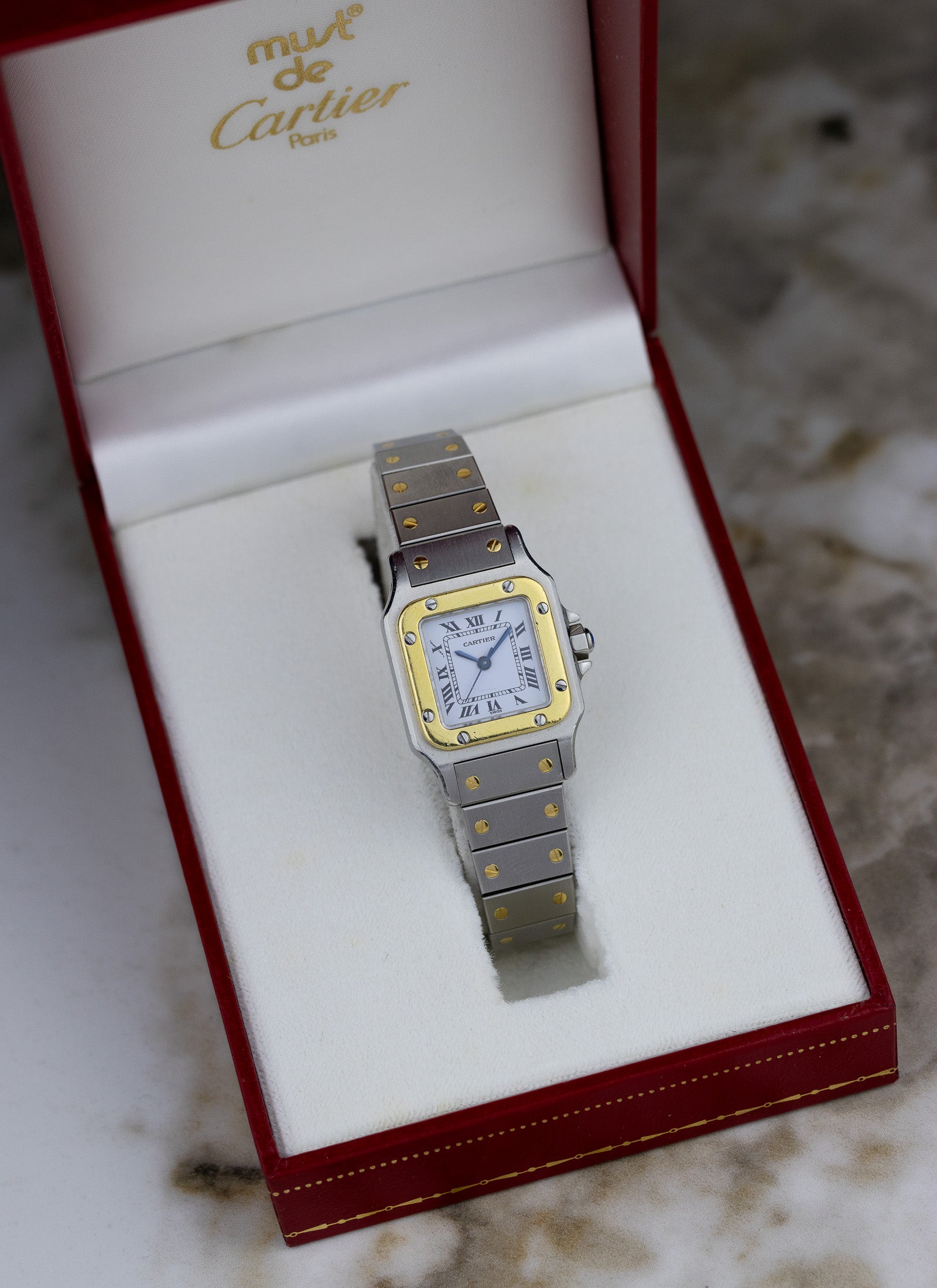 1990s Lady Cartier Santos Caree Automatique Unpolished Box