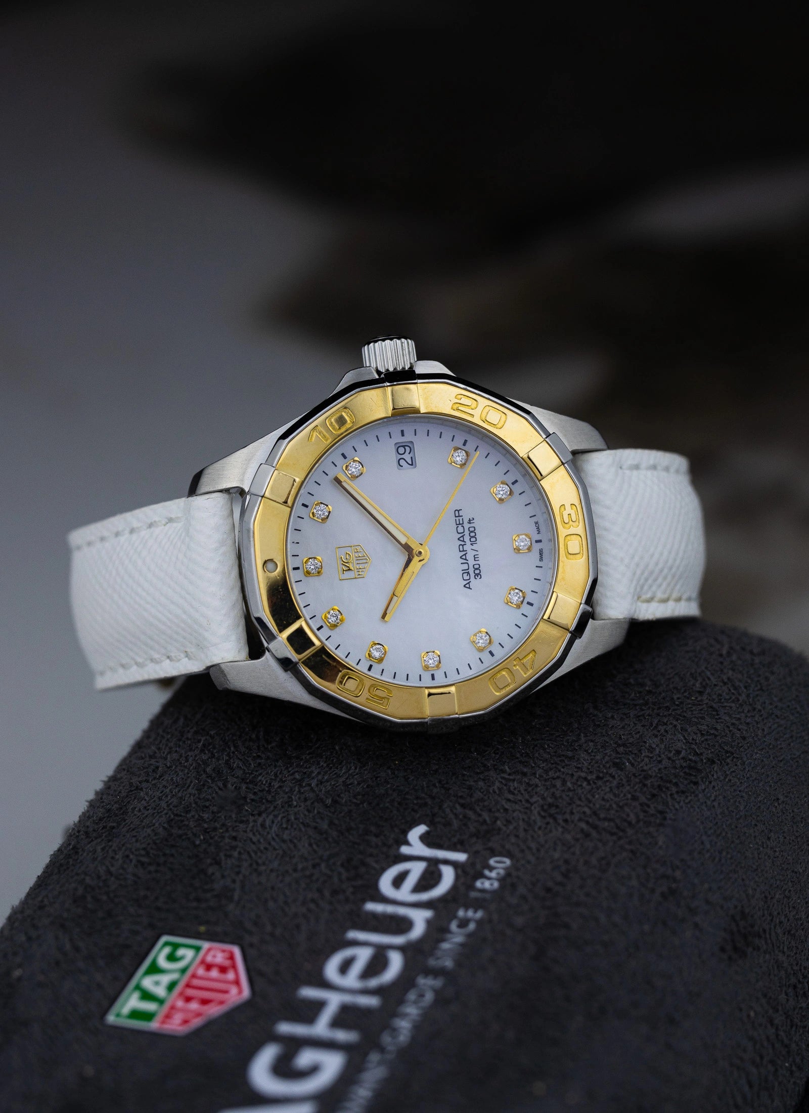 2000s Lady Tag Heuer Aquaracer MOP Diamonds Dial WAY1351 Travel Box