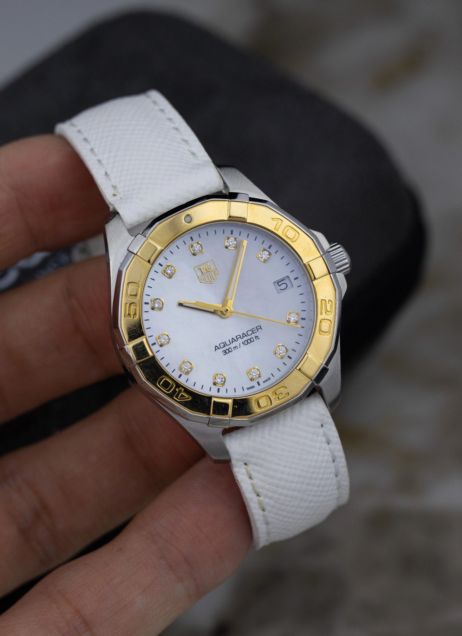 2000s Lady Tag Heuer Aquaracer MOP Diamonds Dial WAY1351 Travel Box