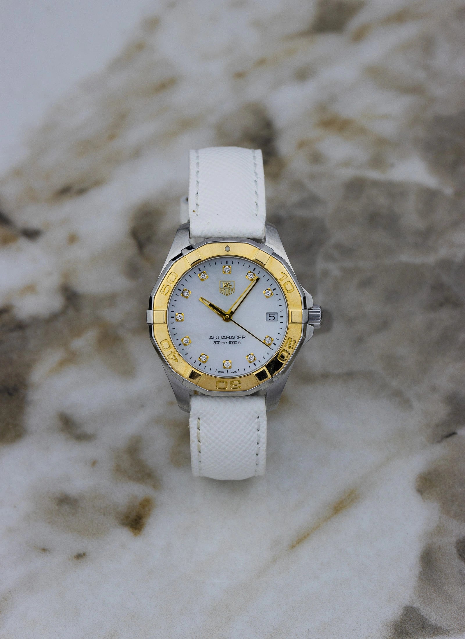 2000s Lady Tag Heuer Aquaracer MOP Diamonds Dial WAY1351 Travel Box