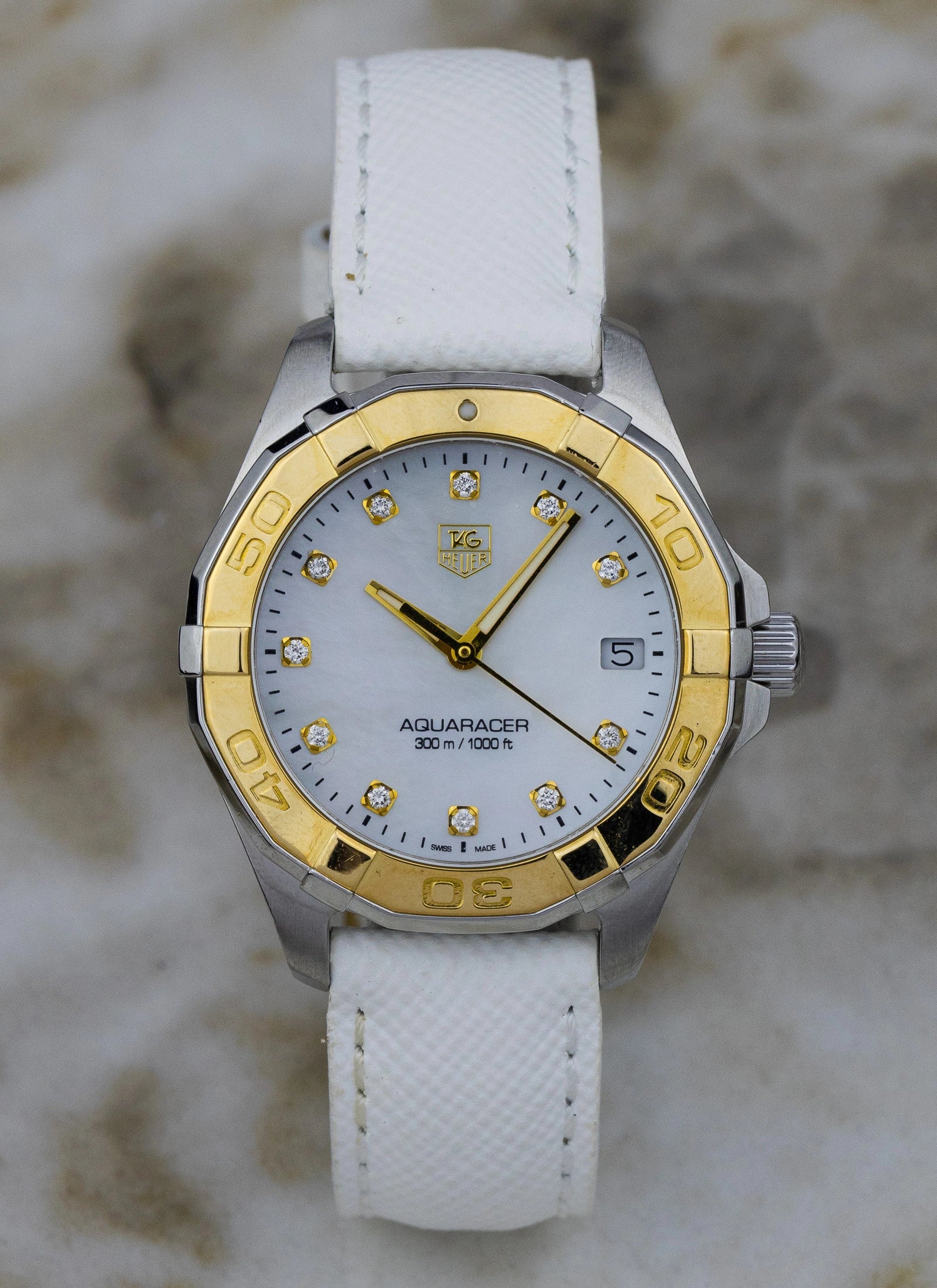 2000s Lady Tag Heuer Aquaracer MOP Diamonds Dial WAY1351 Travel Box