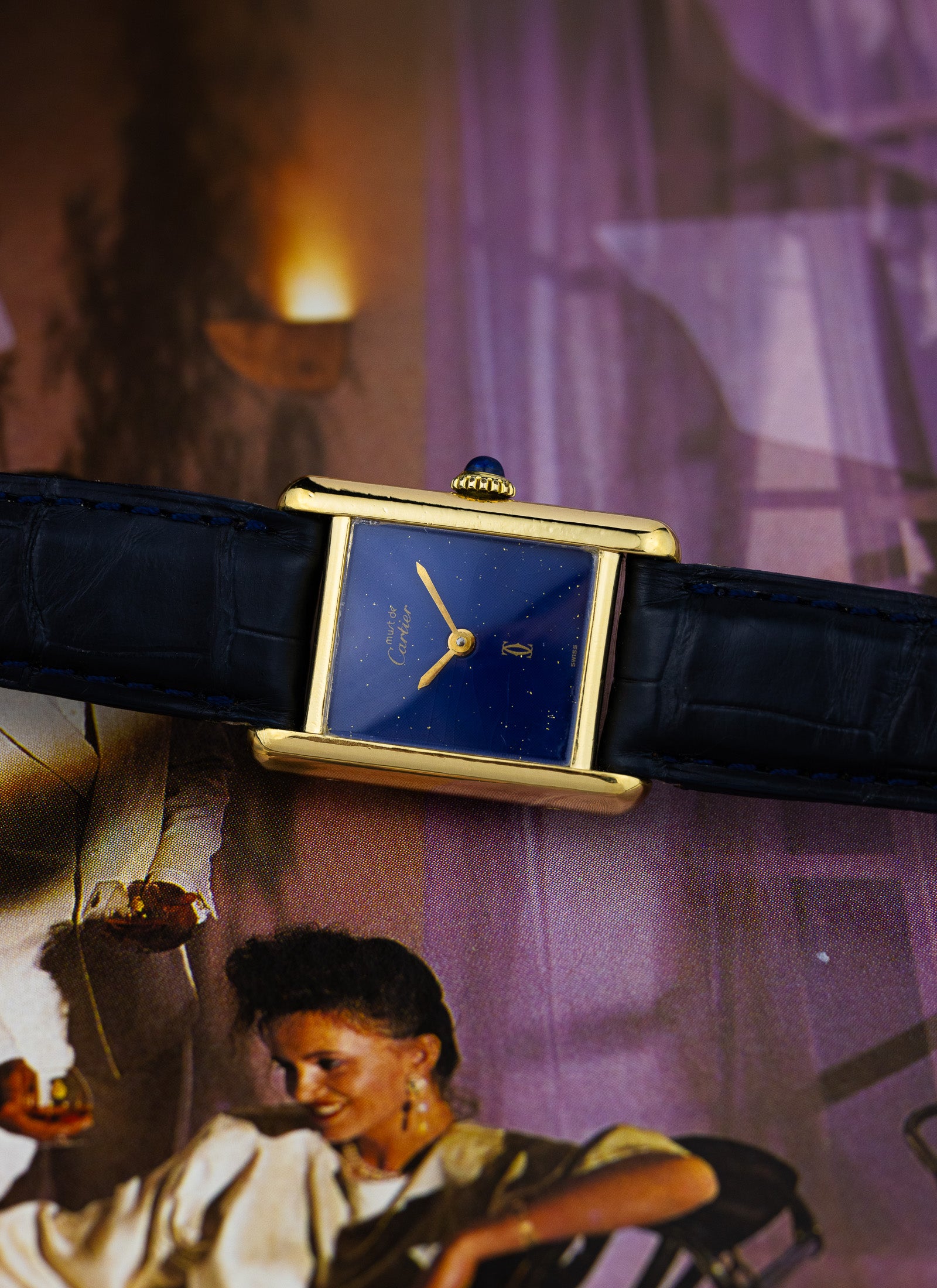 1970s Cartier Tank Lapis Lazuli Blue Dial