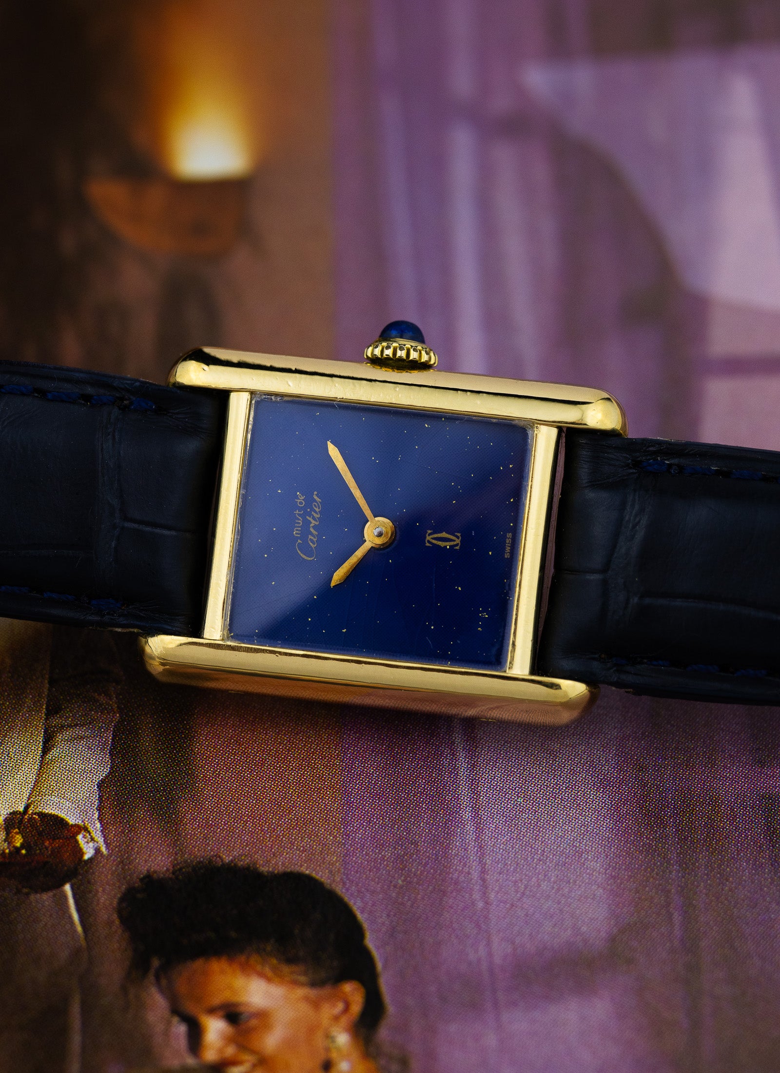 1970s Cartier Tank Lapis Lazuli Blue Dial