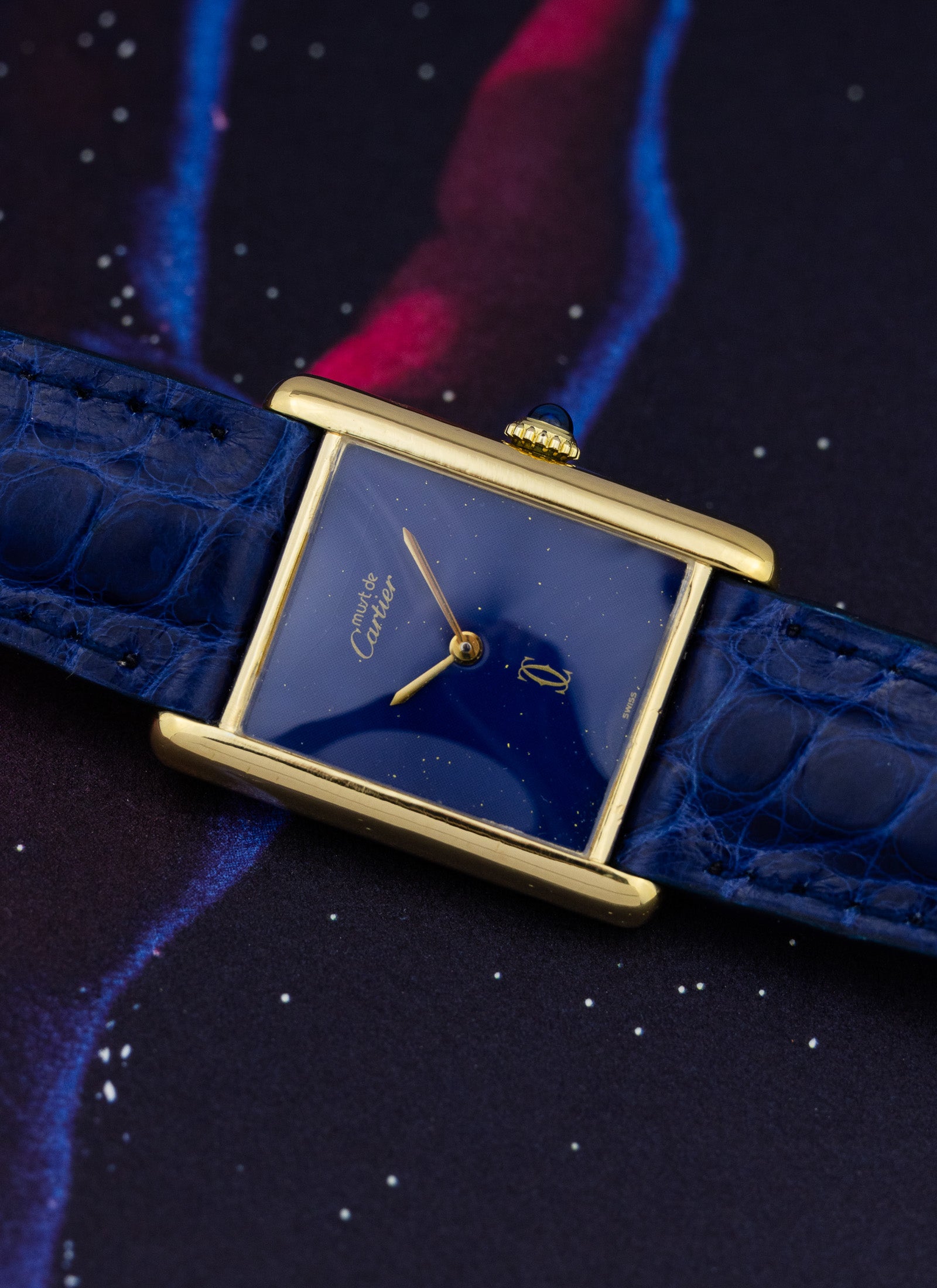 1980s Cartier Must Tank Lapis Lazuli Dial Manual Winding