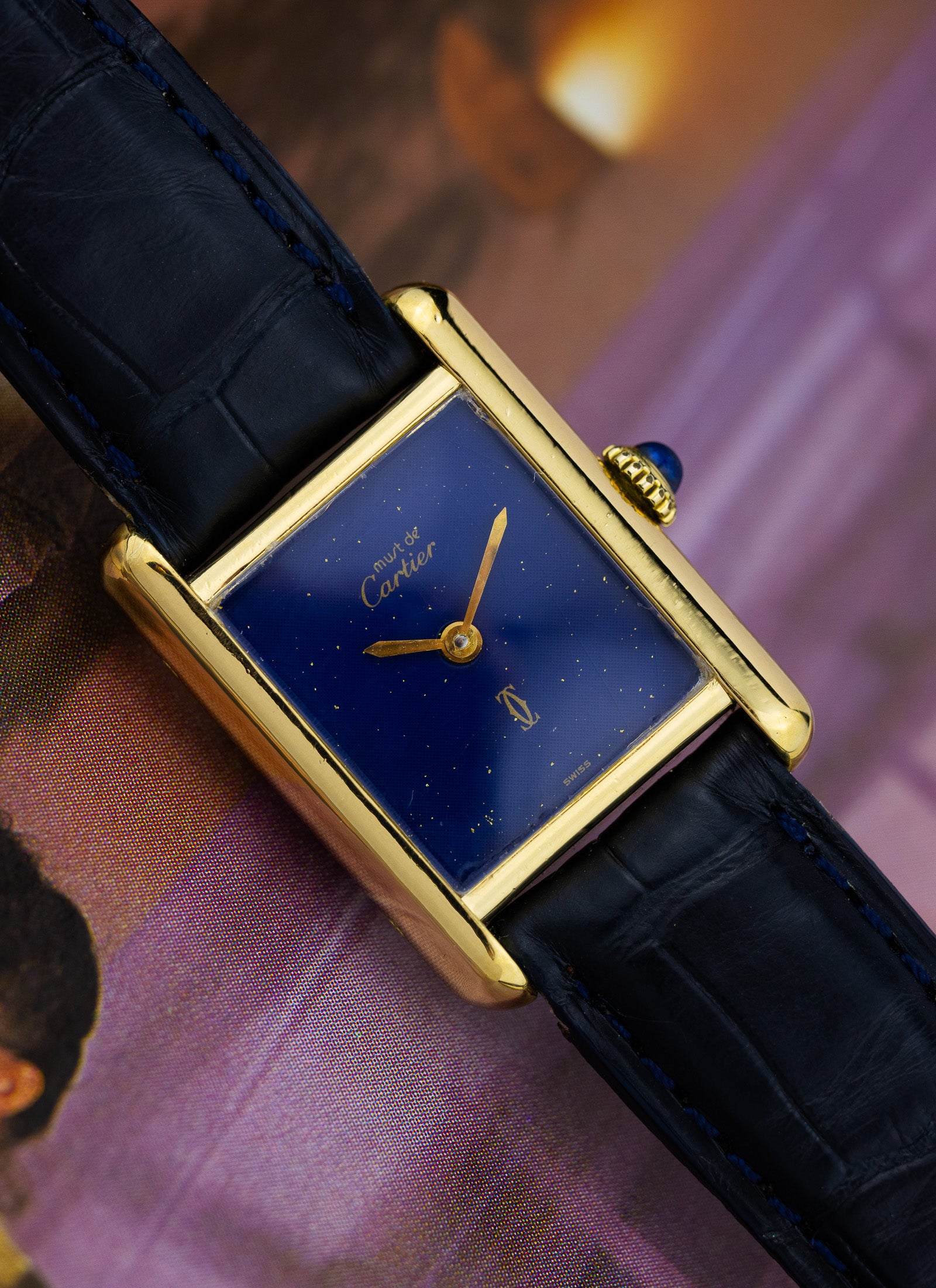 1970s Cartier Tank Lapis Lazuli Blue Dial