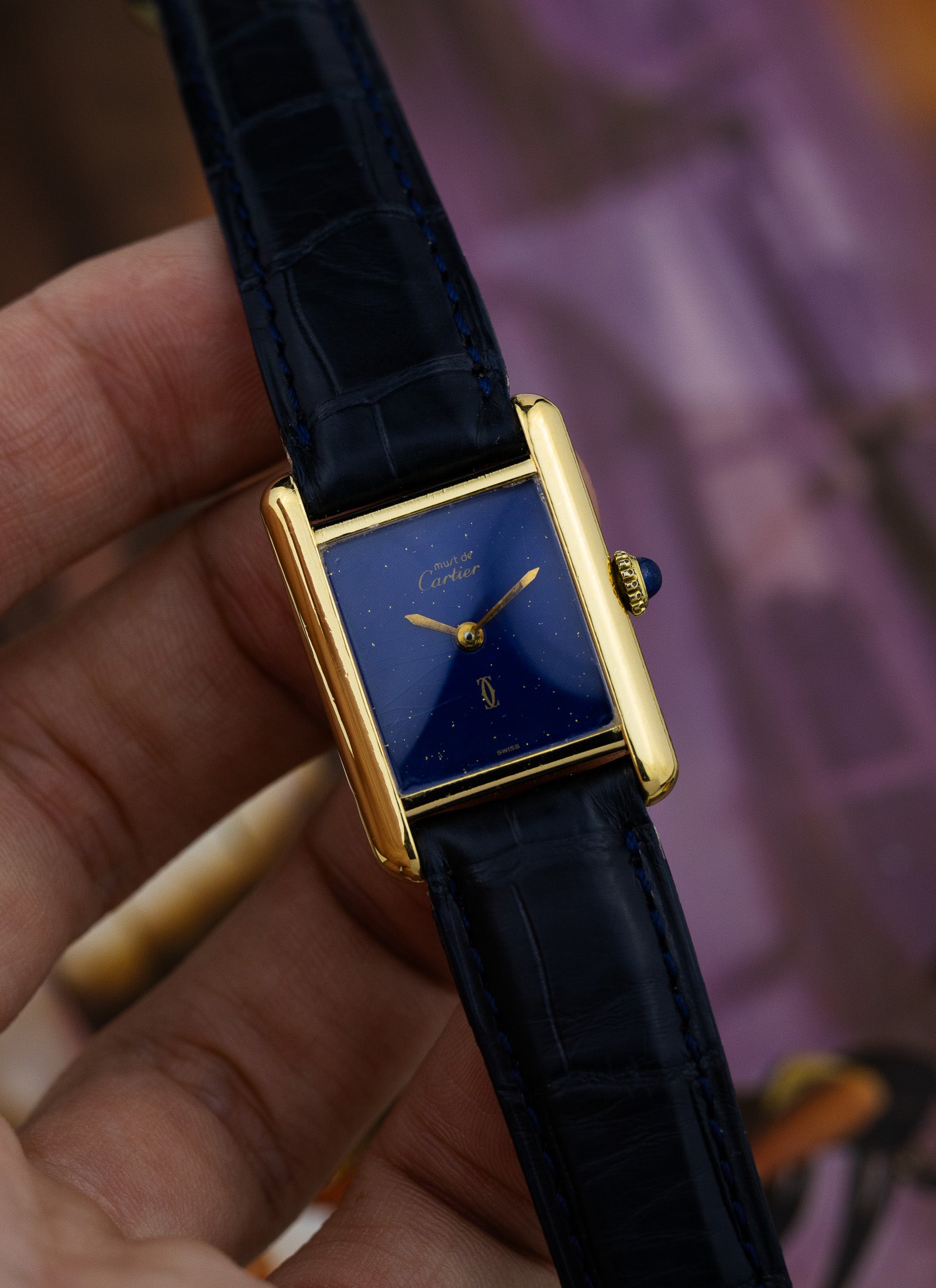 1970s Cartier Tank Lapis Lazuli Blue Dial