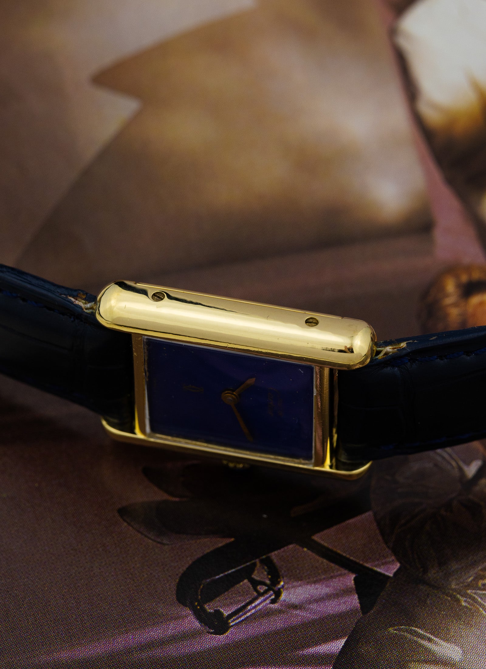 1970s Cartier Tank Lapis Lazuli Blue Dial