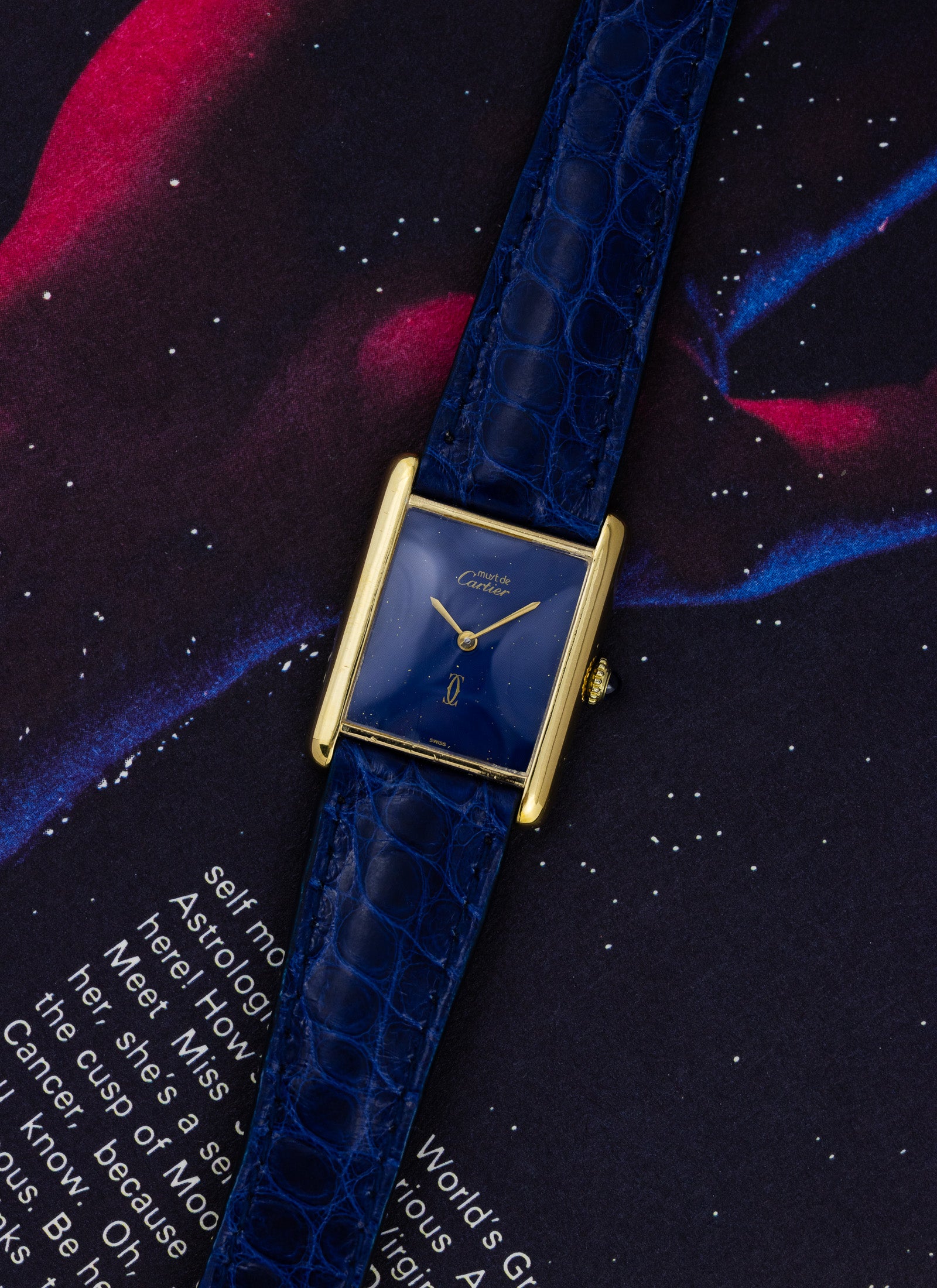 1980s Cartier Must Tank Lapis Lazuli Dial Manual Winding