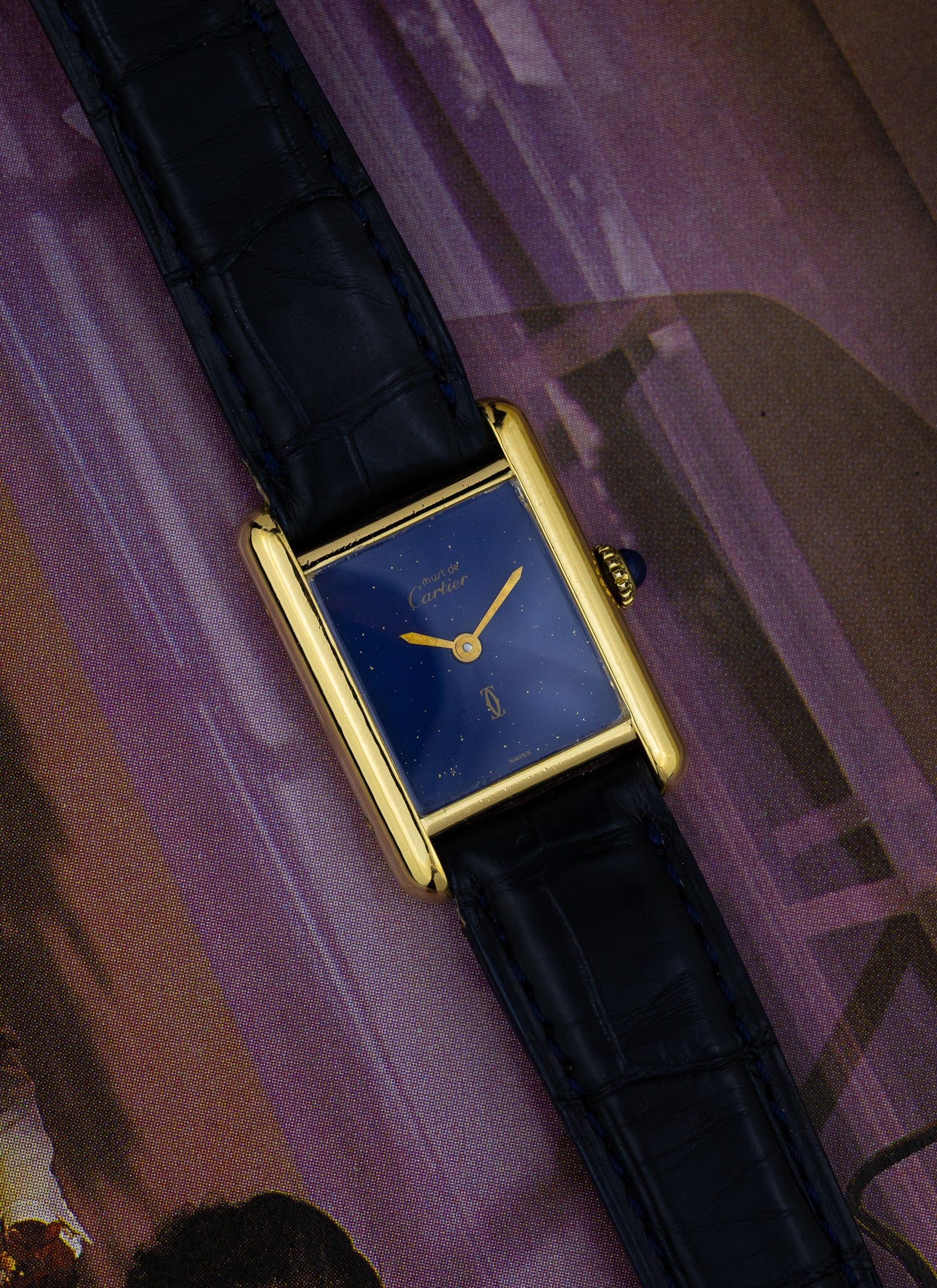 1970s Cartier Tank Lapis Lazuli Blue Dial