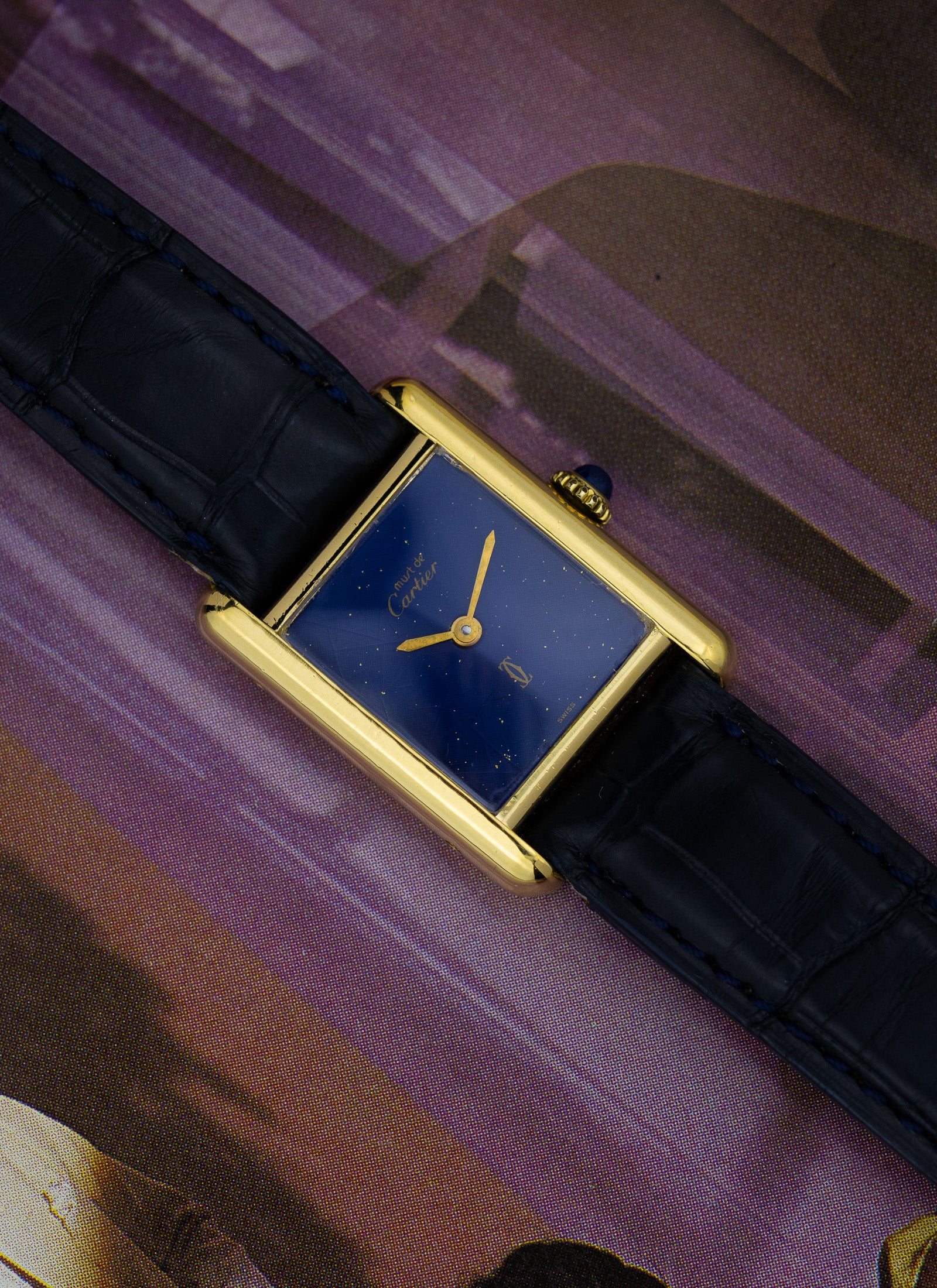 1970s Cartier Tank Lapis Lazuli Blue Dial