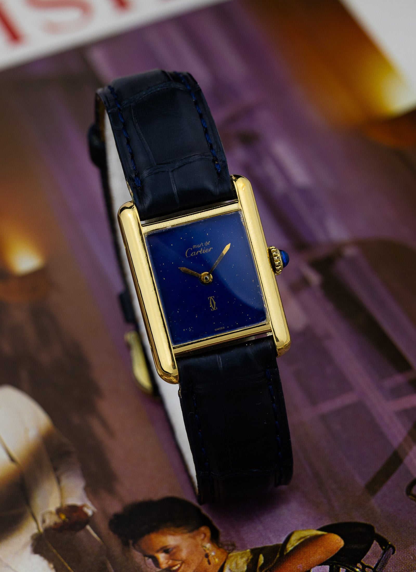 1970s Cartier Tank Lapis Lazuli Blue Dial