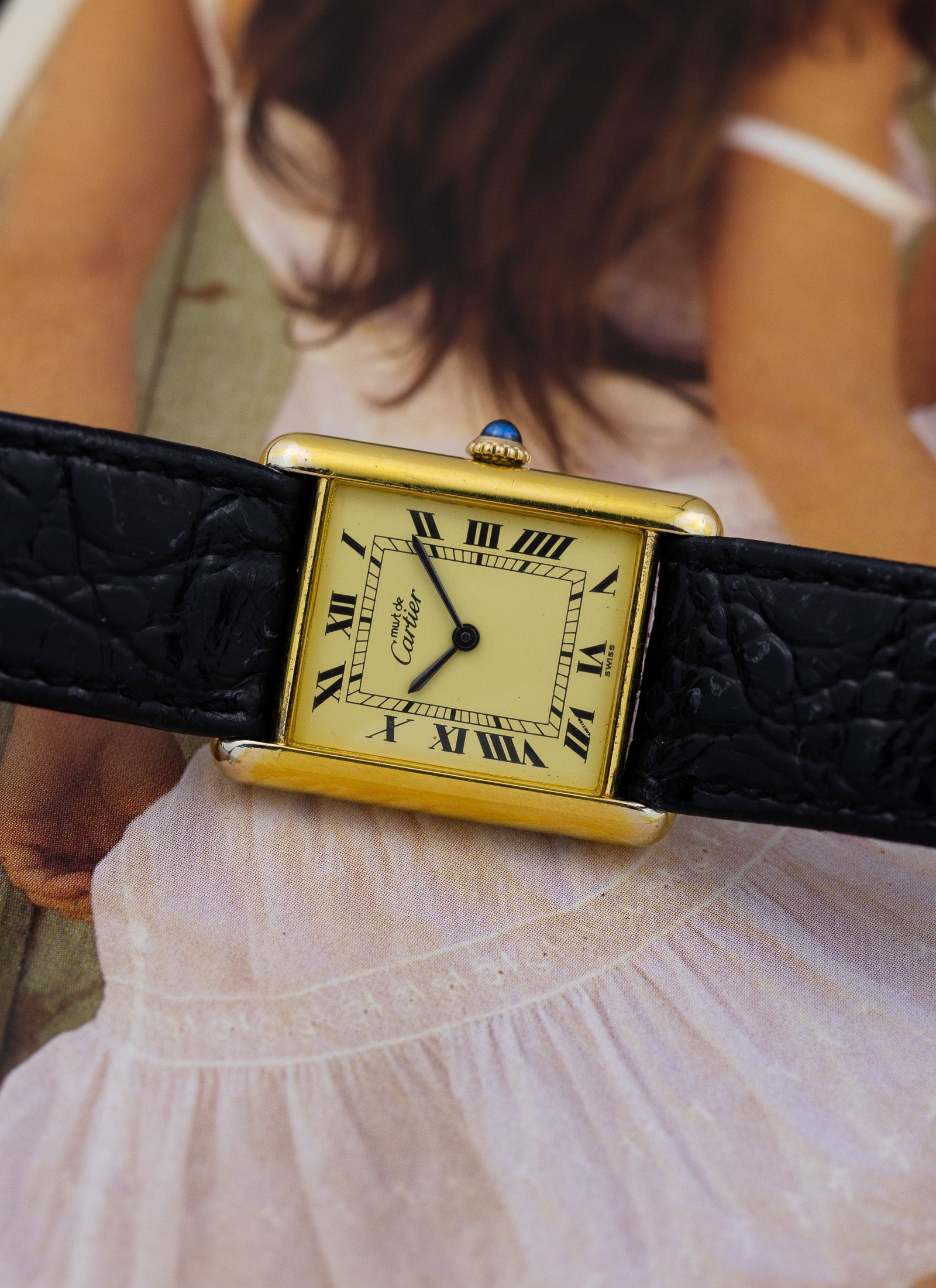 1980s Cartier Must Tank Ivory Manual Winding