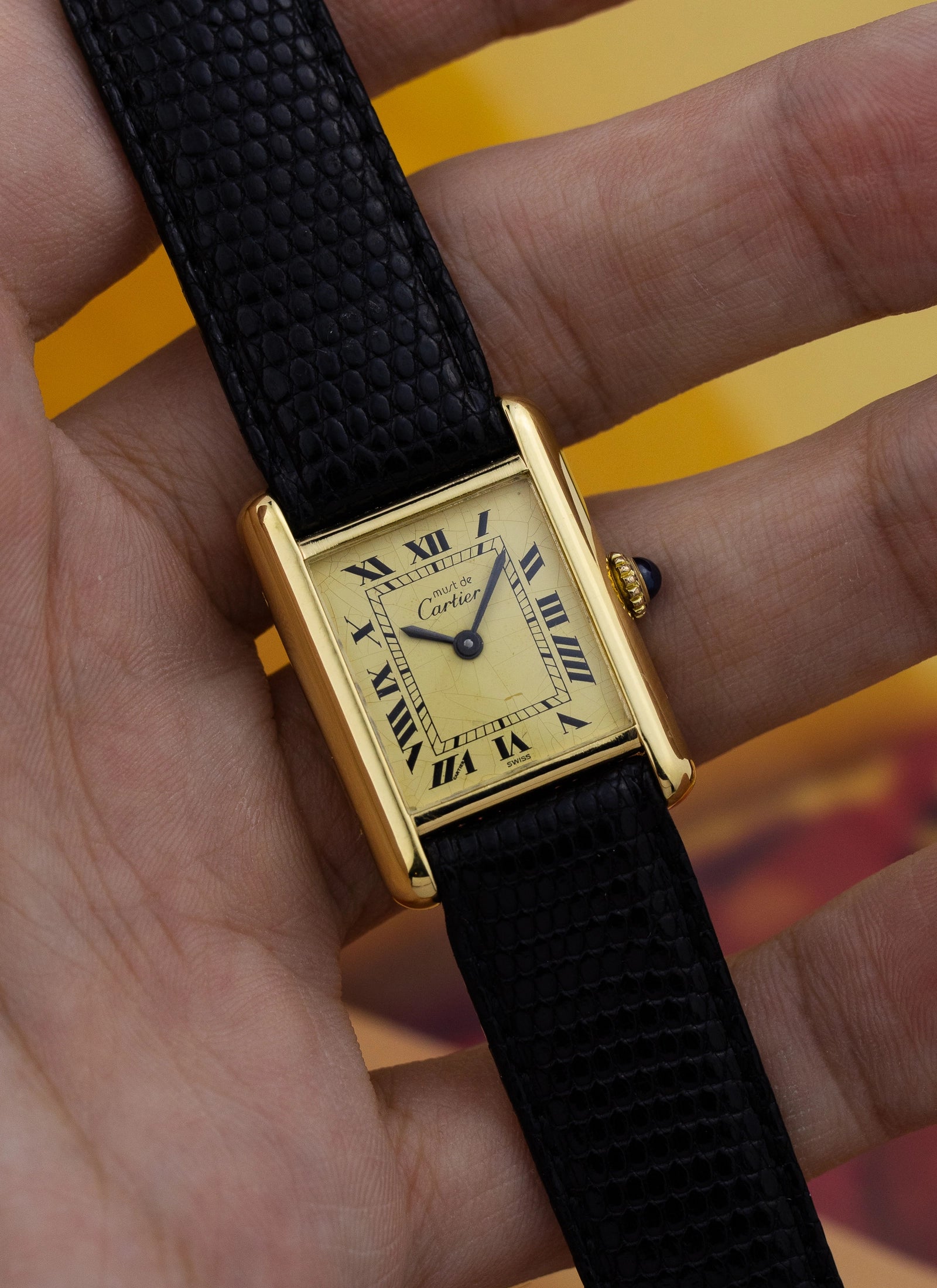 1980s Lady Cartier Must Tank Ivory Manual Winding Papers