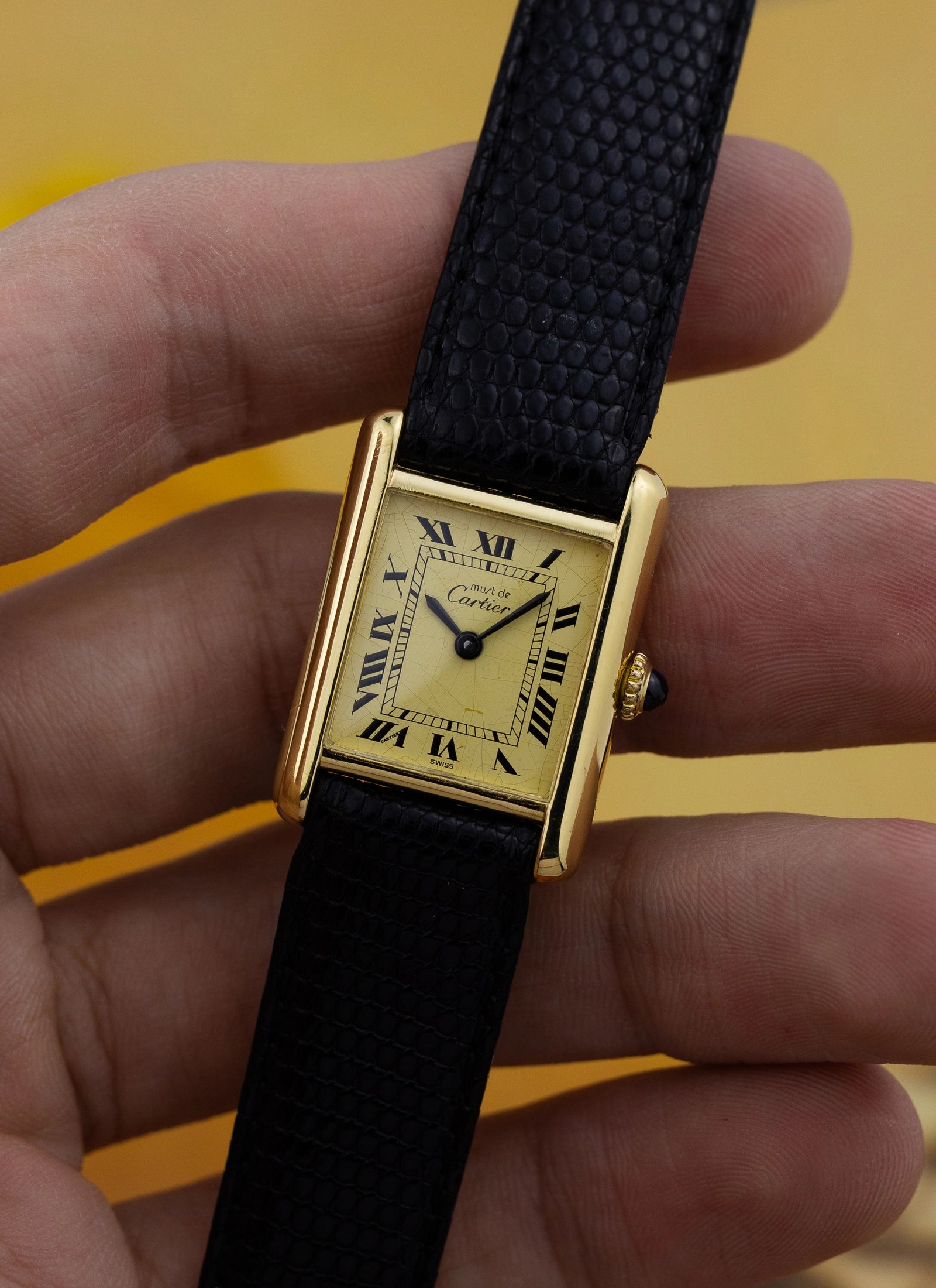 1980s Lady Cartier Must Tank Ivory Manual Winding Papers