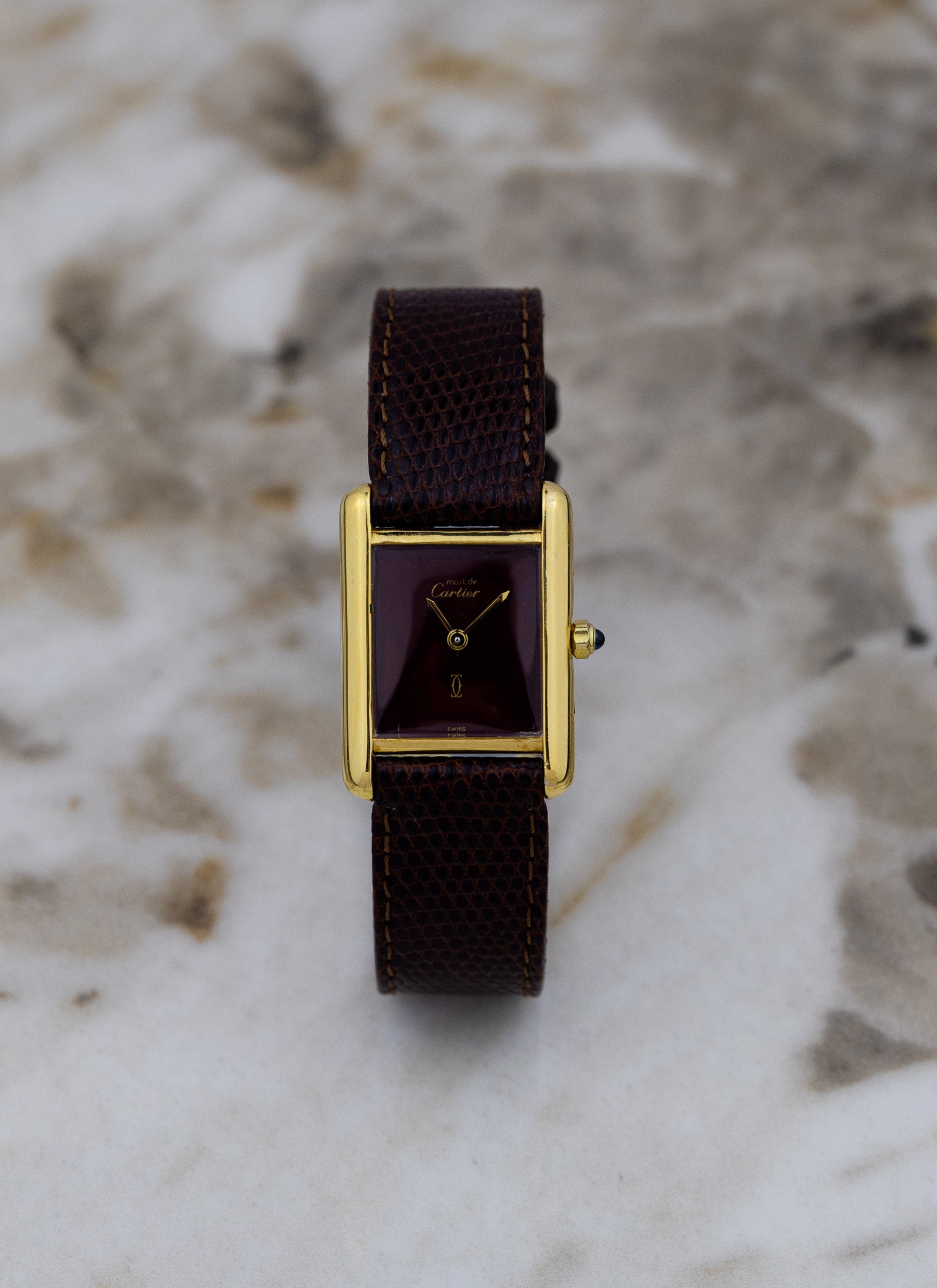 1990s Ladies Must de Cartier Tank Burgundy Dial 3 66001