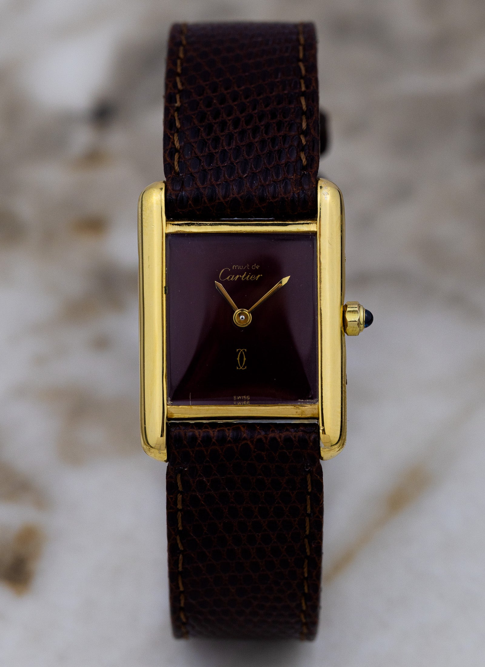 1990s Ladies Must de Cartier Tank Burgundy Dial 3 66001