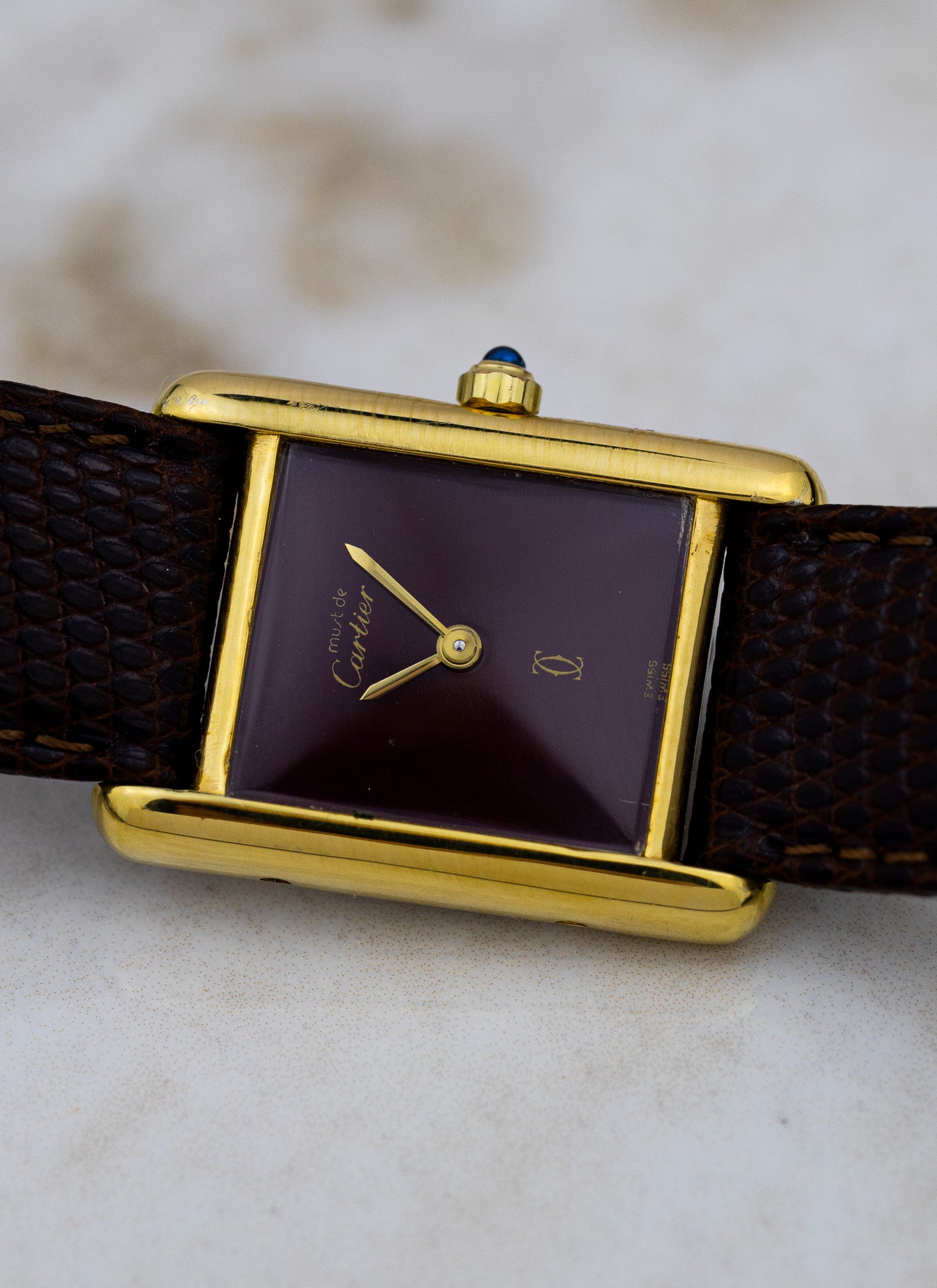 1990s Ladies Must de Cartier Tank Burgundy Dial 3 66001