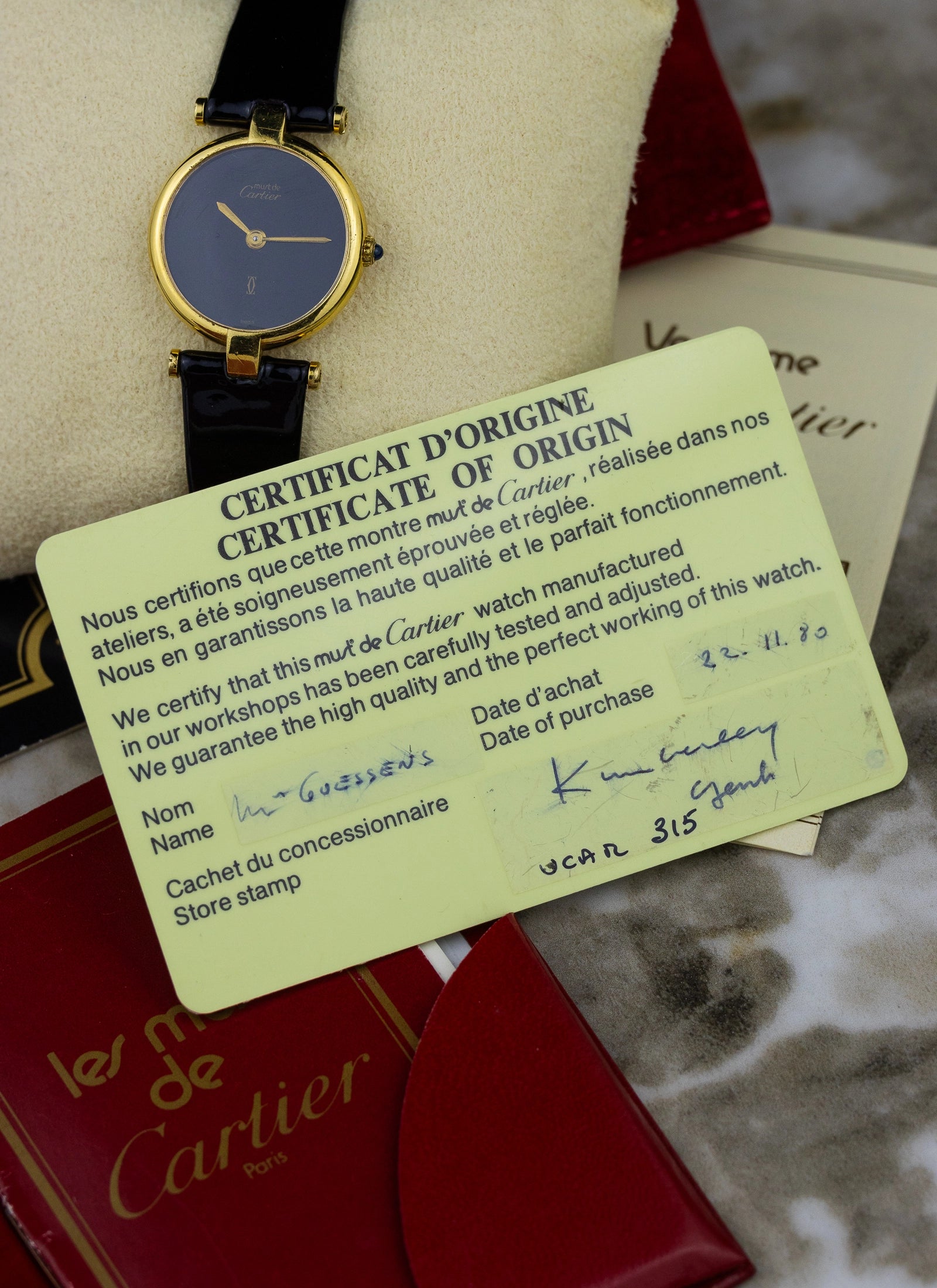 1980 Lady Cartier Must Vendome Black Dial 84977913 Travel Box & Papers