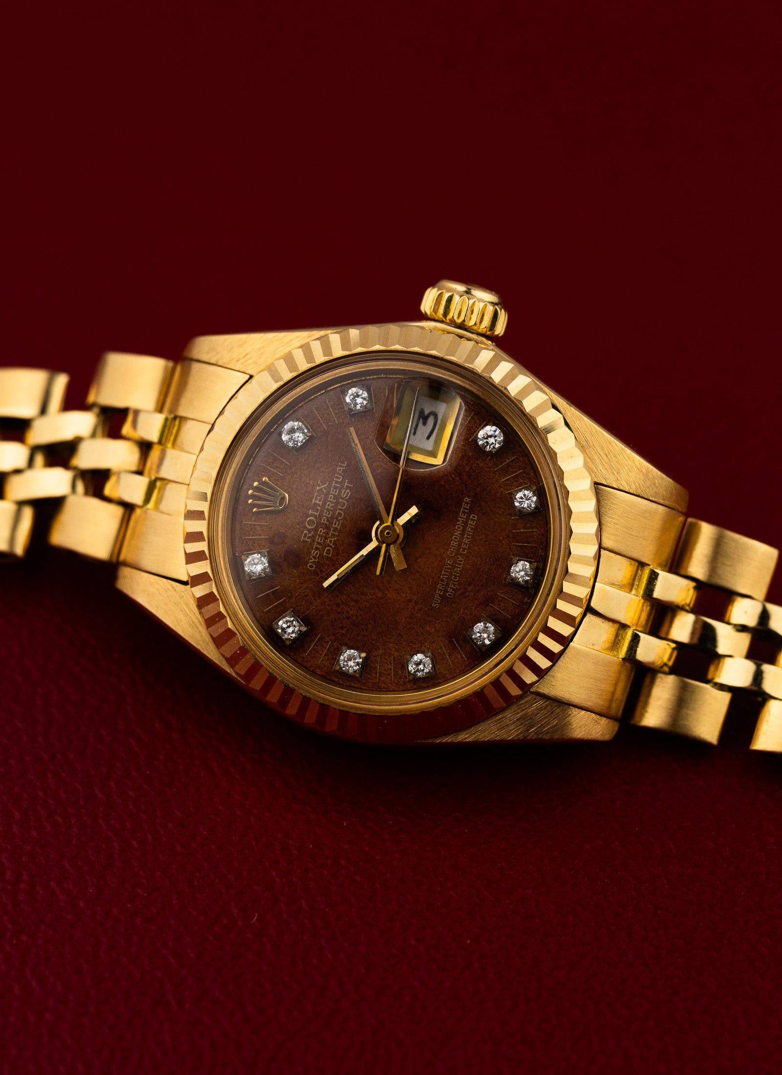 1979 18K Lady Rolex Datejust Wooden Diamonds Dial 6917 Serviced Box