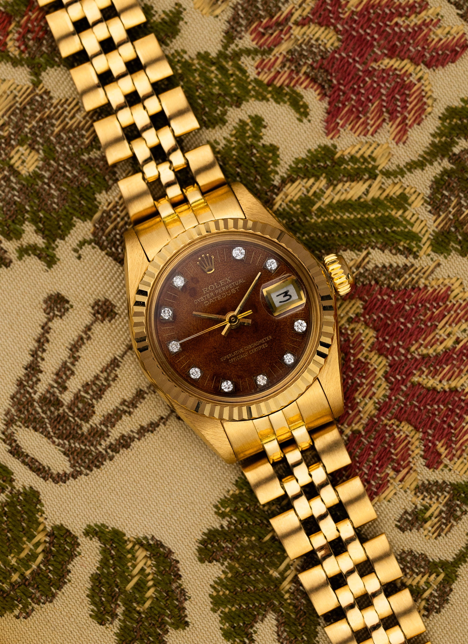 1979 18K Lady Rolex Datejust Wooden Diamonds Dial 6917 Serviced Box