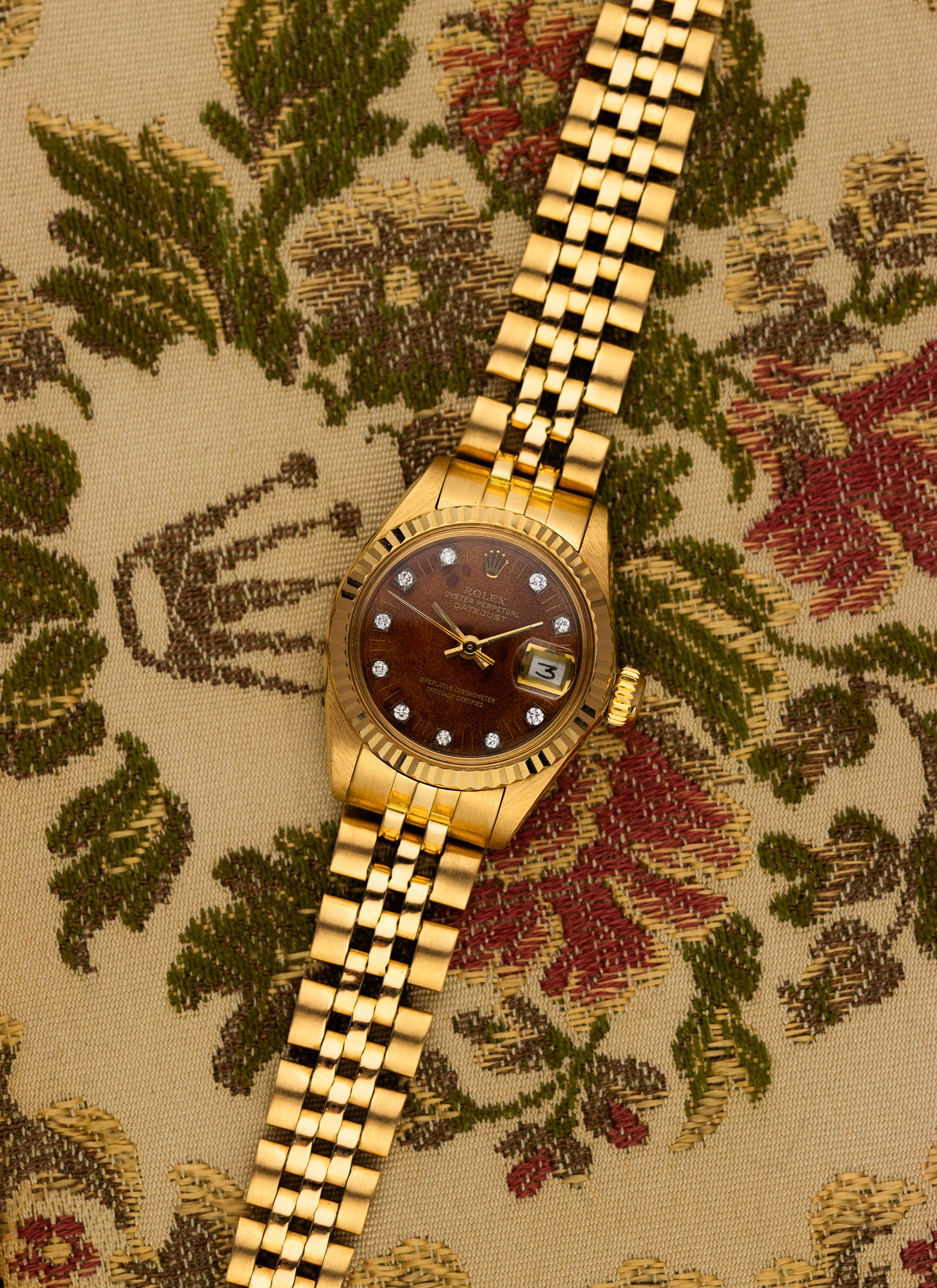 1979 18K Lady Rolex Datejust Wooden Diamonds Dial 6917 Serviced Box