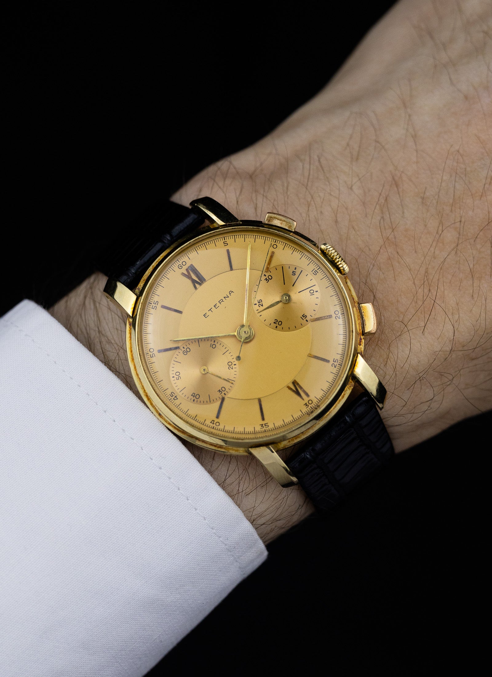 1943 14K Eterna Two Register Chronograph Valjoux 22
